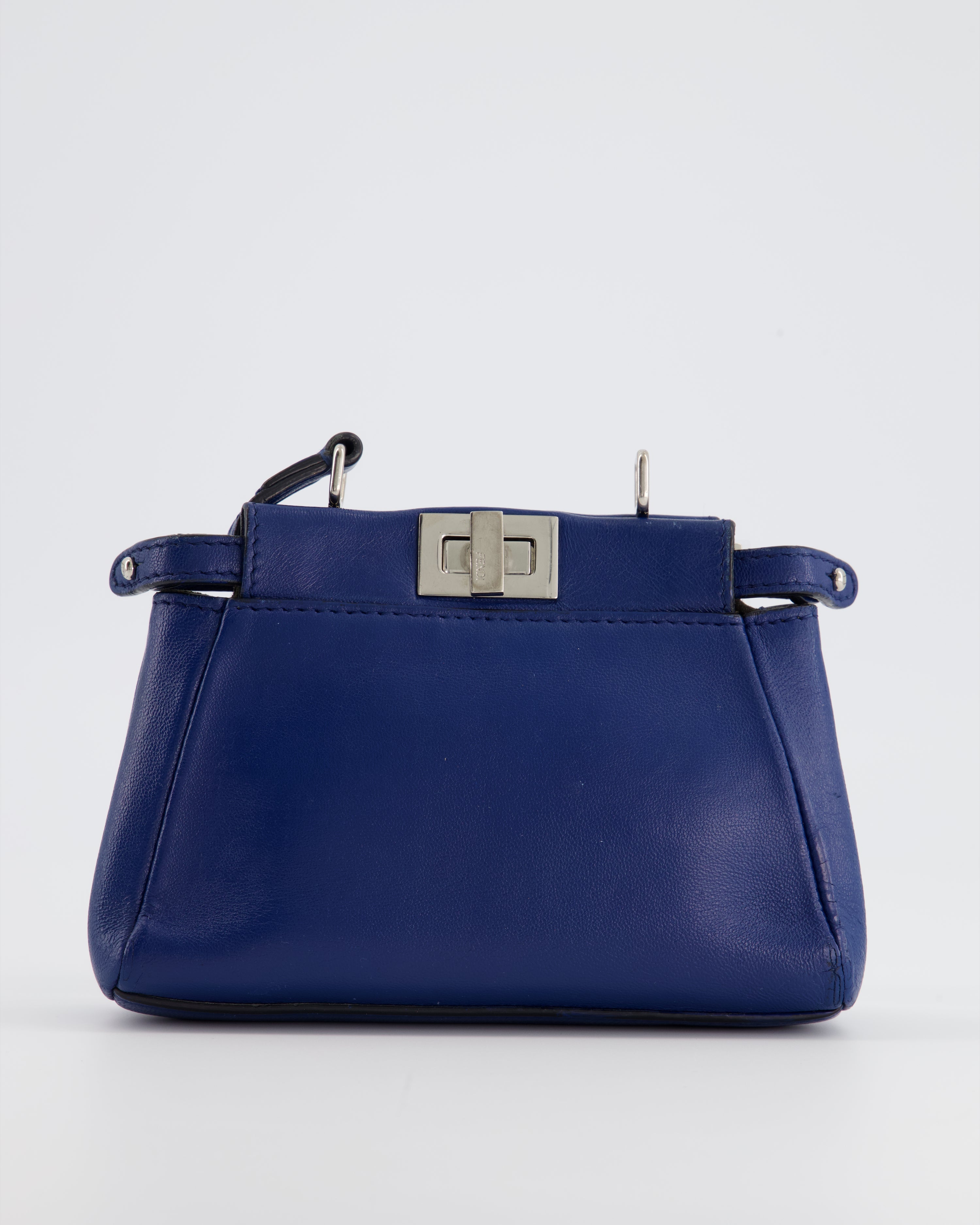 Fendi Blue Micro Mini Peekaboo Bag with Silver Hardware