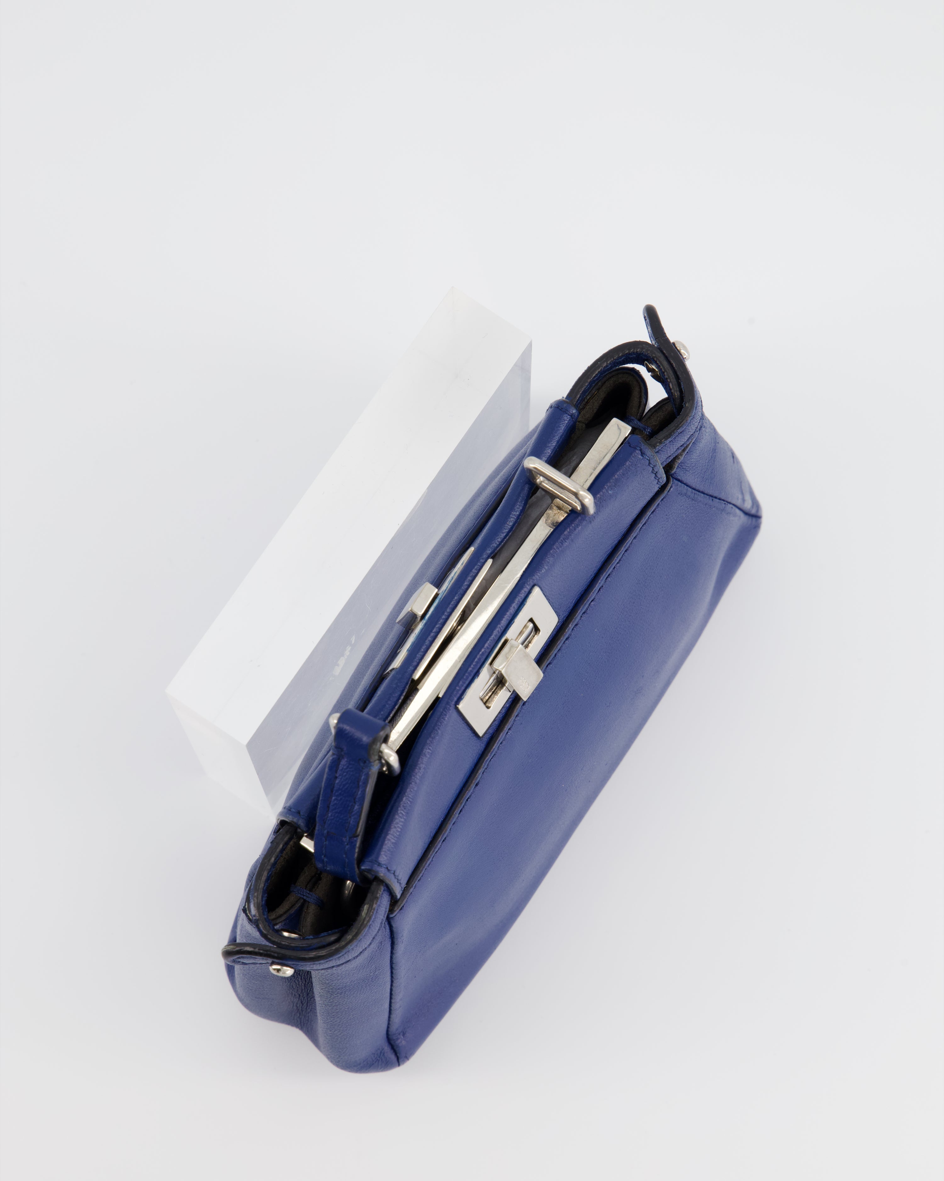 Fendi Blue Micro Mini Peekaboo Bag with Silver Hardware