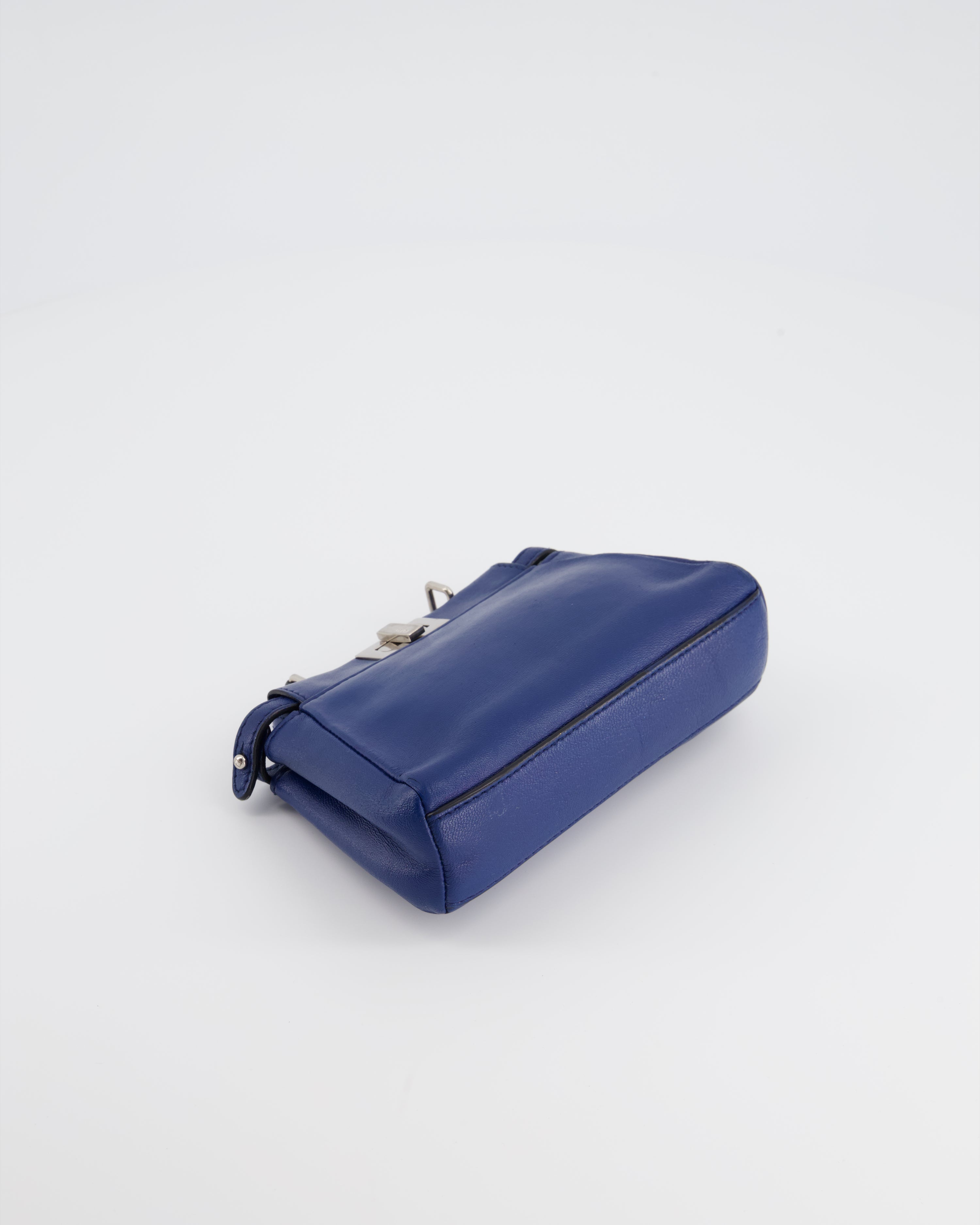 Fendi Blue Micro Mini Peekaboo Bag with Silver Hardware