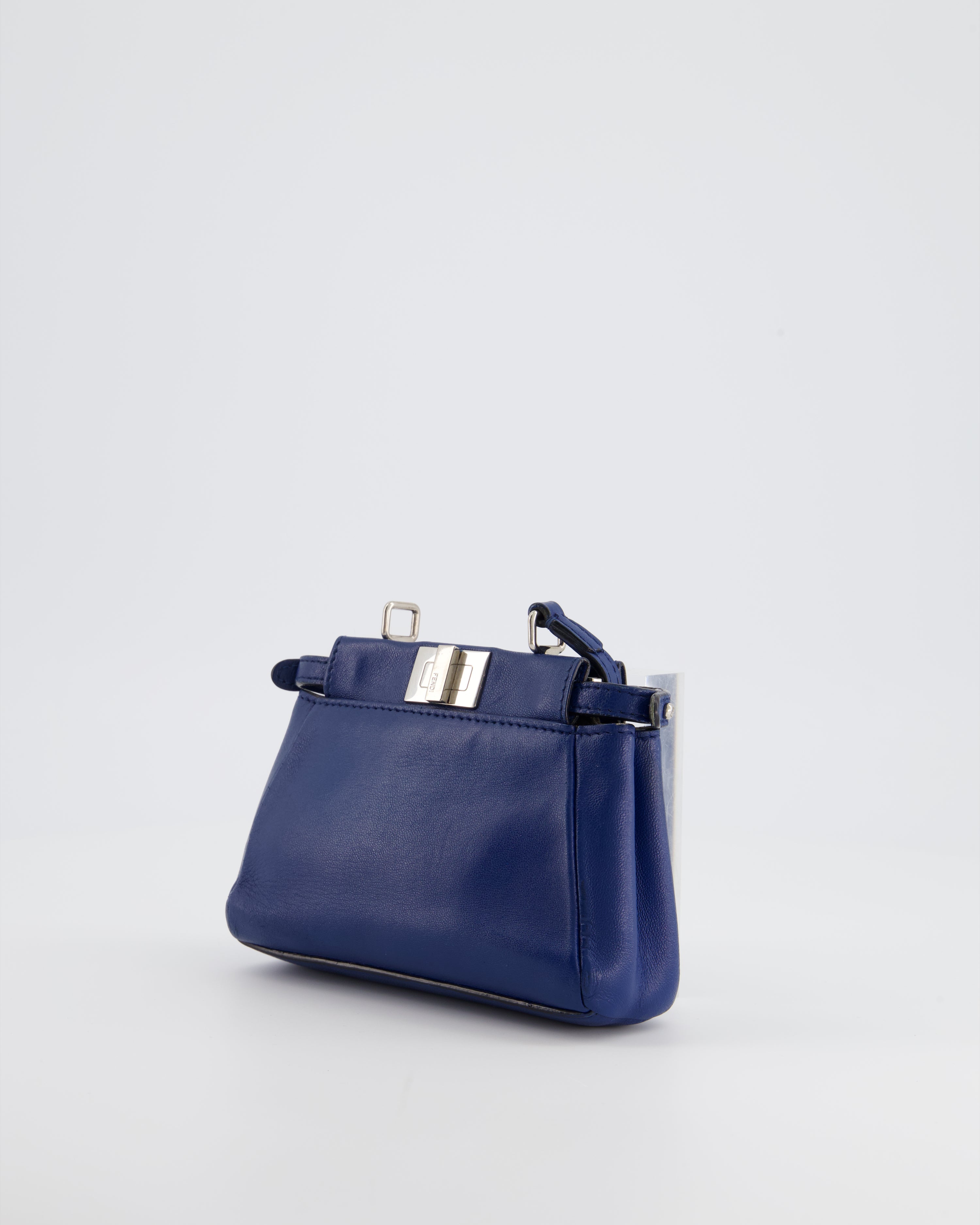 Fendi Blue Micro Mini Peekaboo Bag with Silver Hardware