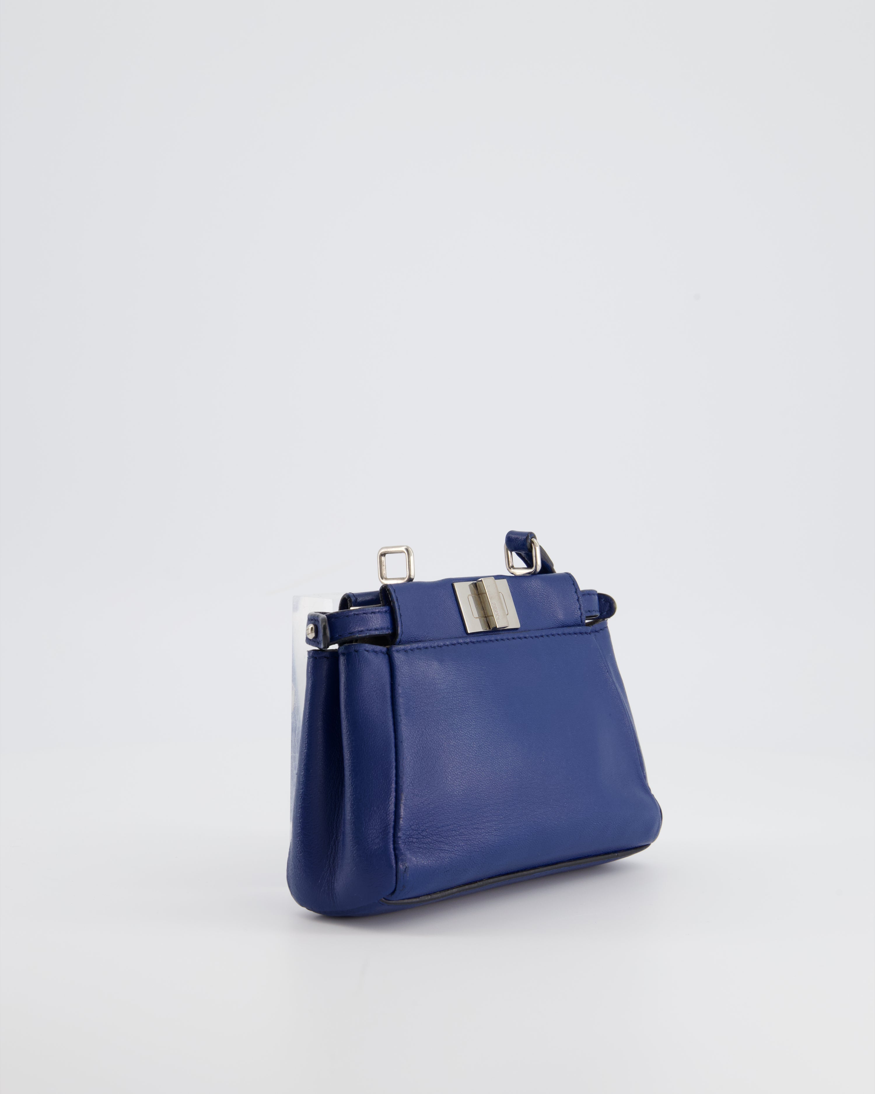 Fendi Blue Micro Mini Peekaboo Bag with Silver Hardware