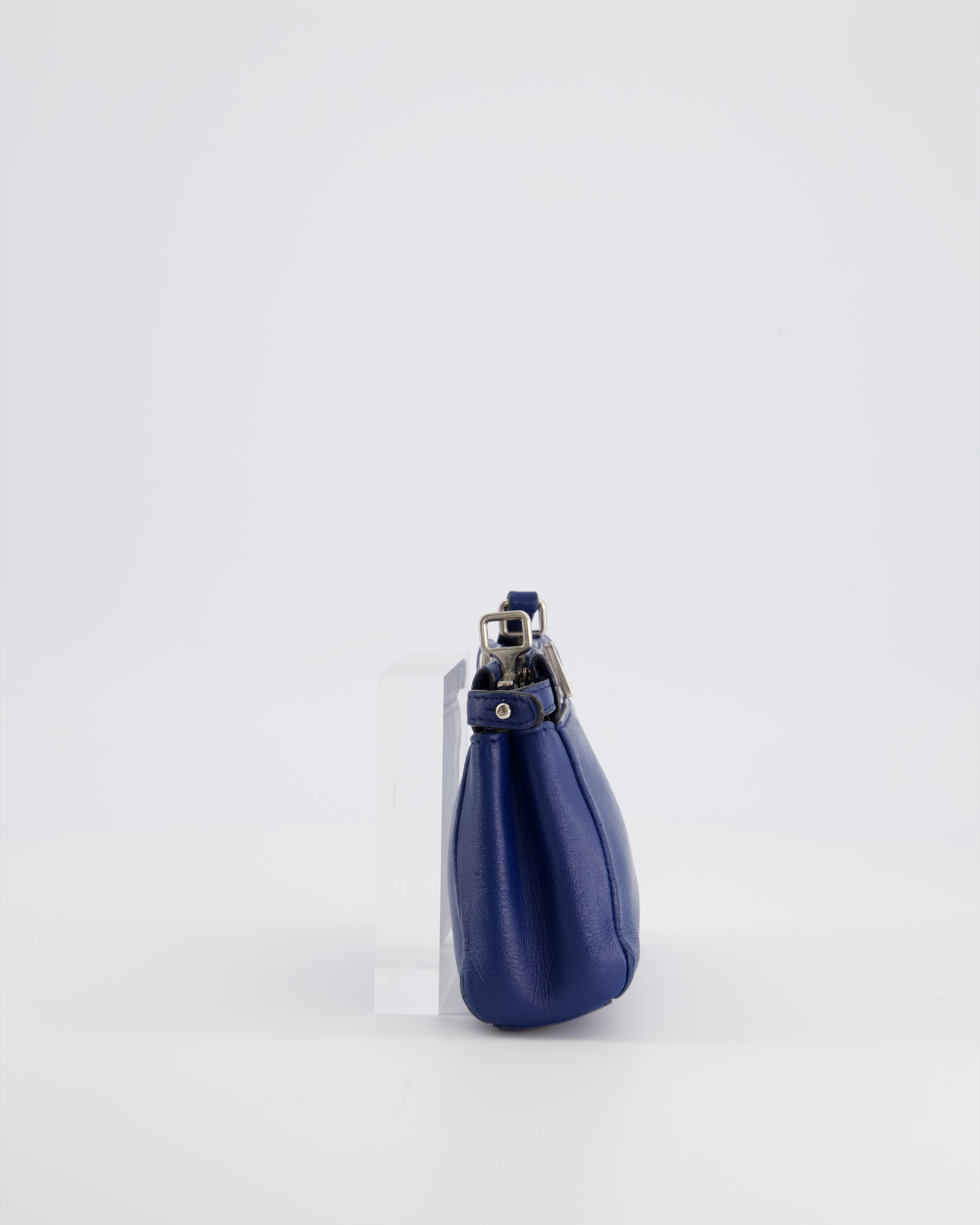 Fendi Blue Micro Mini Peekaboo Bag with Silver Hardware