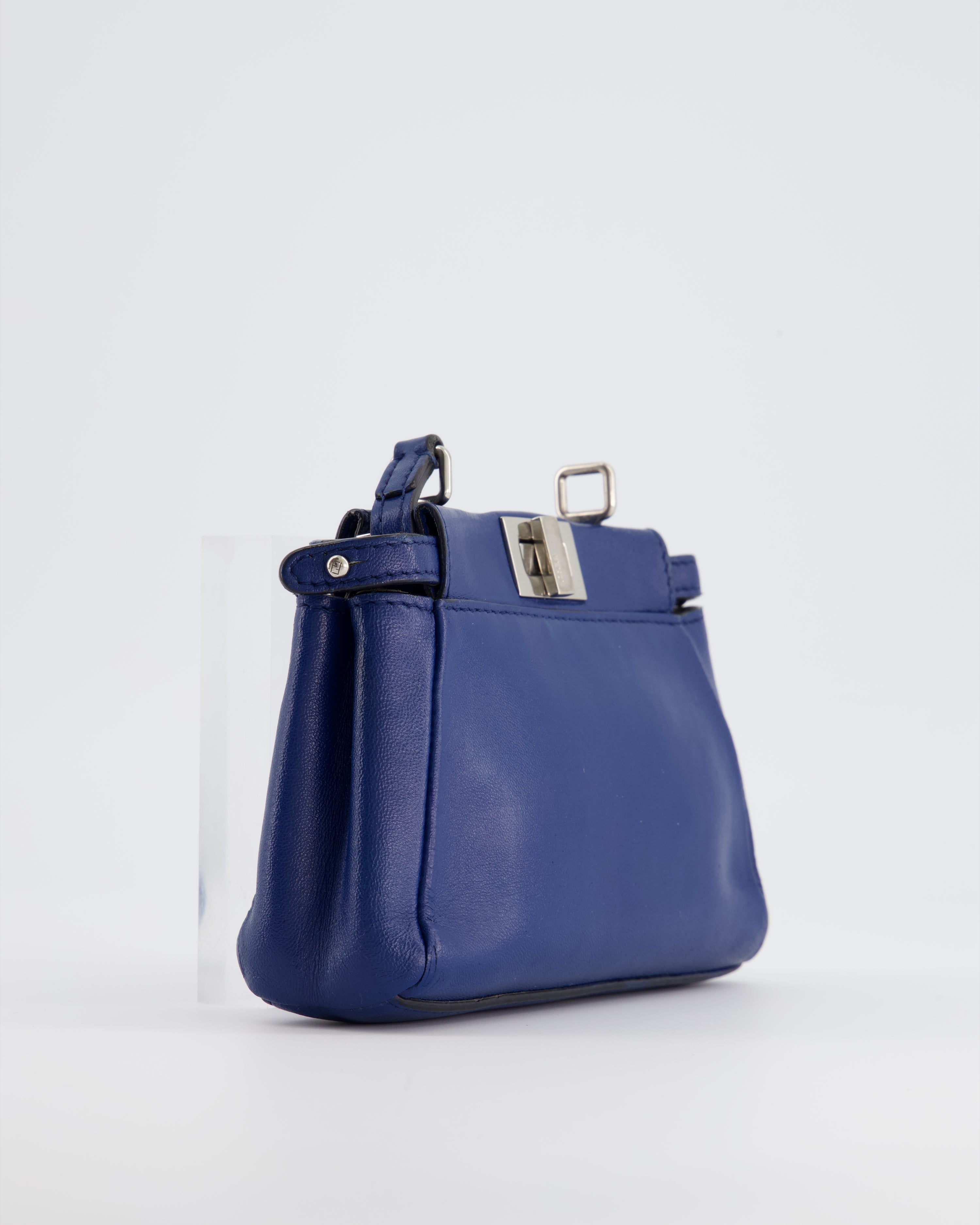 Fendi Blue Micro Mini Peekaboo Bag with Silver Hardware