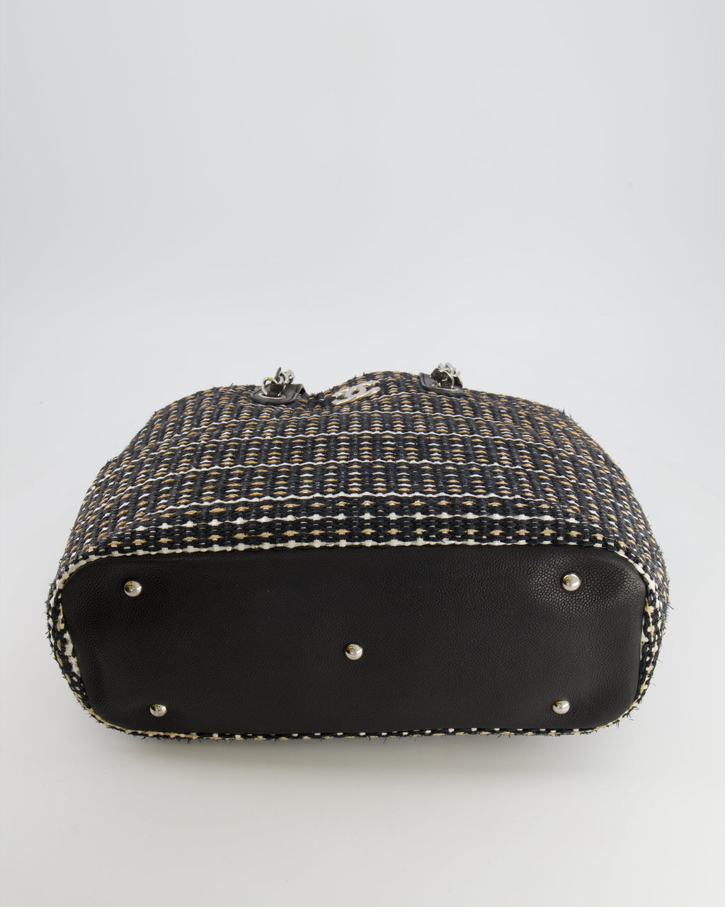 Chanel Black Raffia Chain CC Tote Bag with Silver Hardware