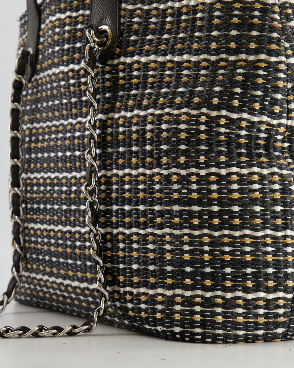 Chanel Black Raffia Chain CC Tote Bag with Silver Hardware