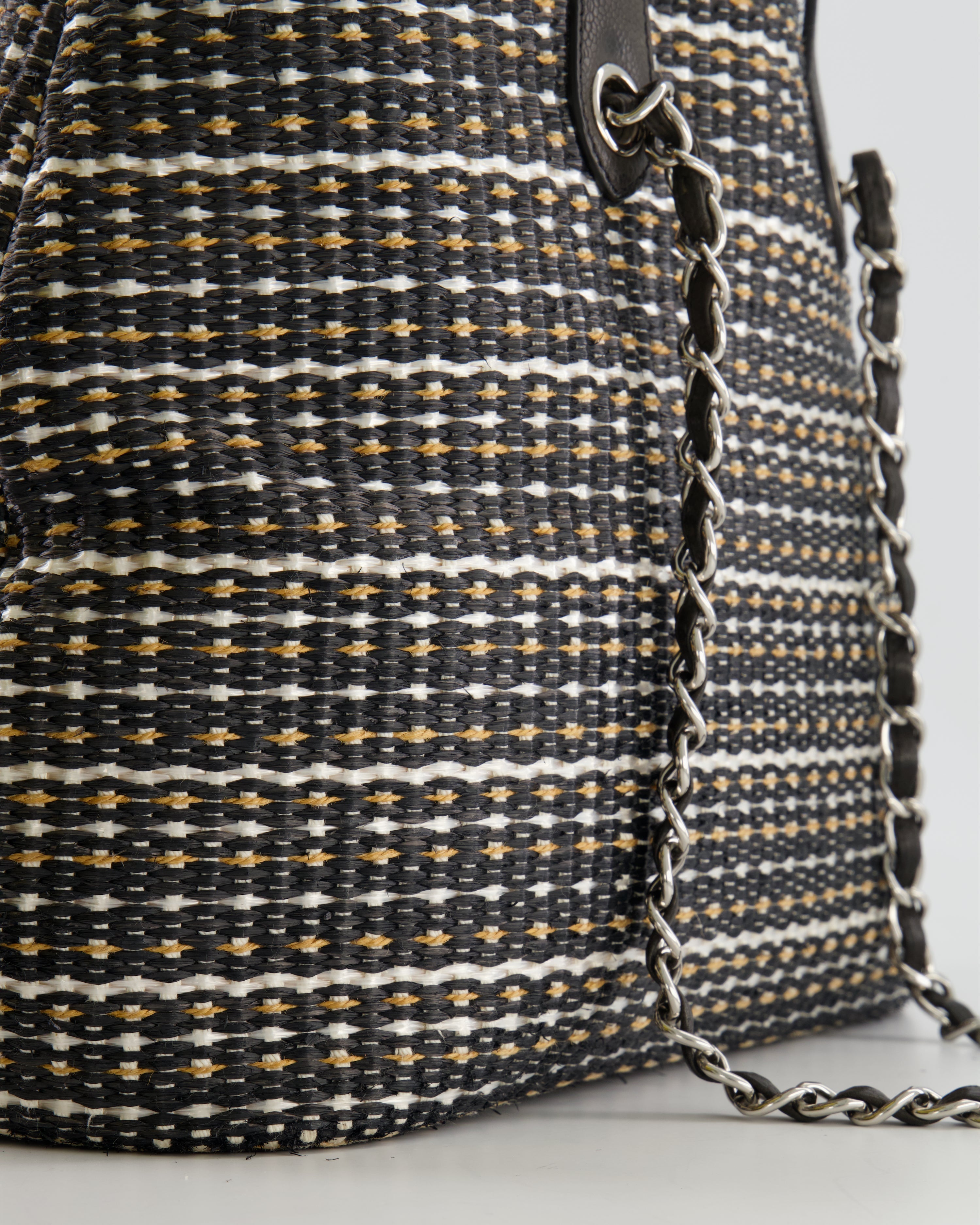 Chanel Black Raffia Chain CC Tote Bag with Silver Hardware