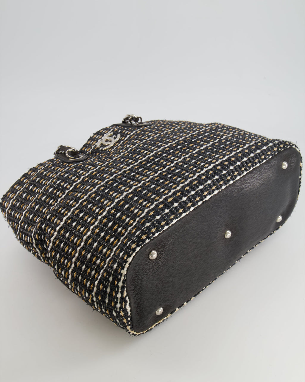 Chanel Black Raffia Chain CC Tote Bag with Silver Hardware