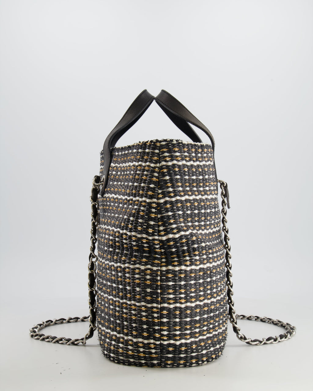 Chanel Black Raffia Chain CC Tote Bag with Silver Hardware