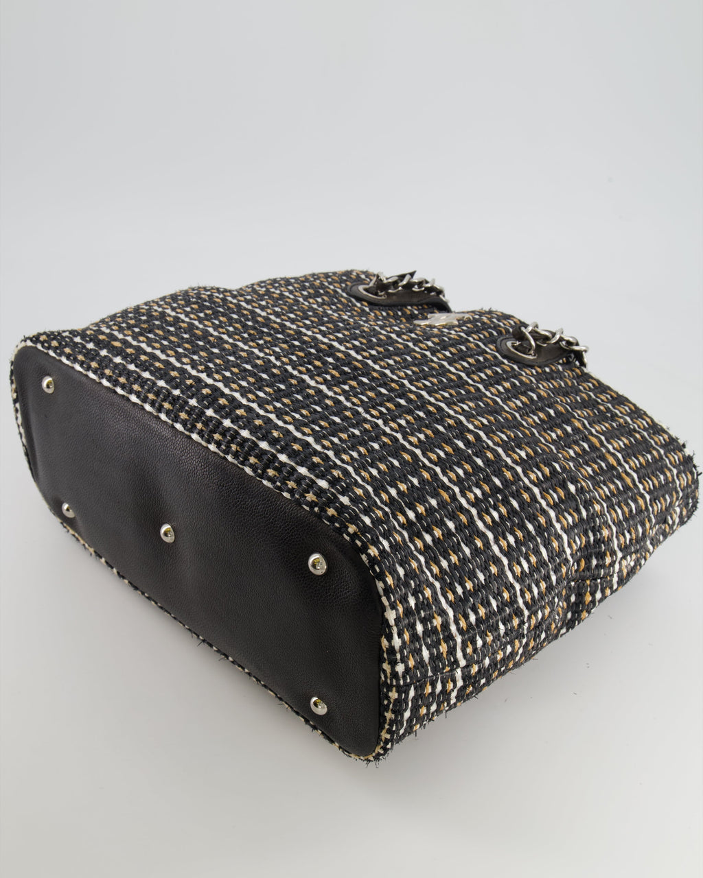 Chanel Black Raffia Chain CC Tote Bag with Silver Hardware
