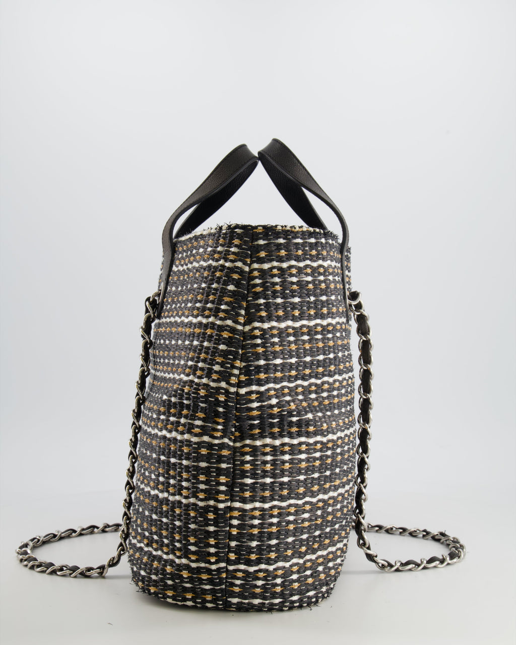 Chanel Black Raffia Chain CC Tote Bag with Silver Hardware