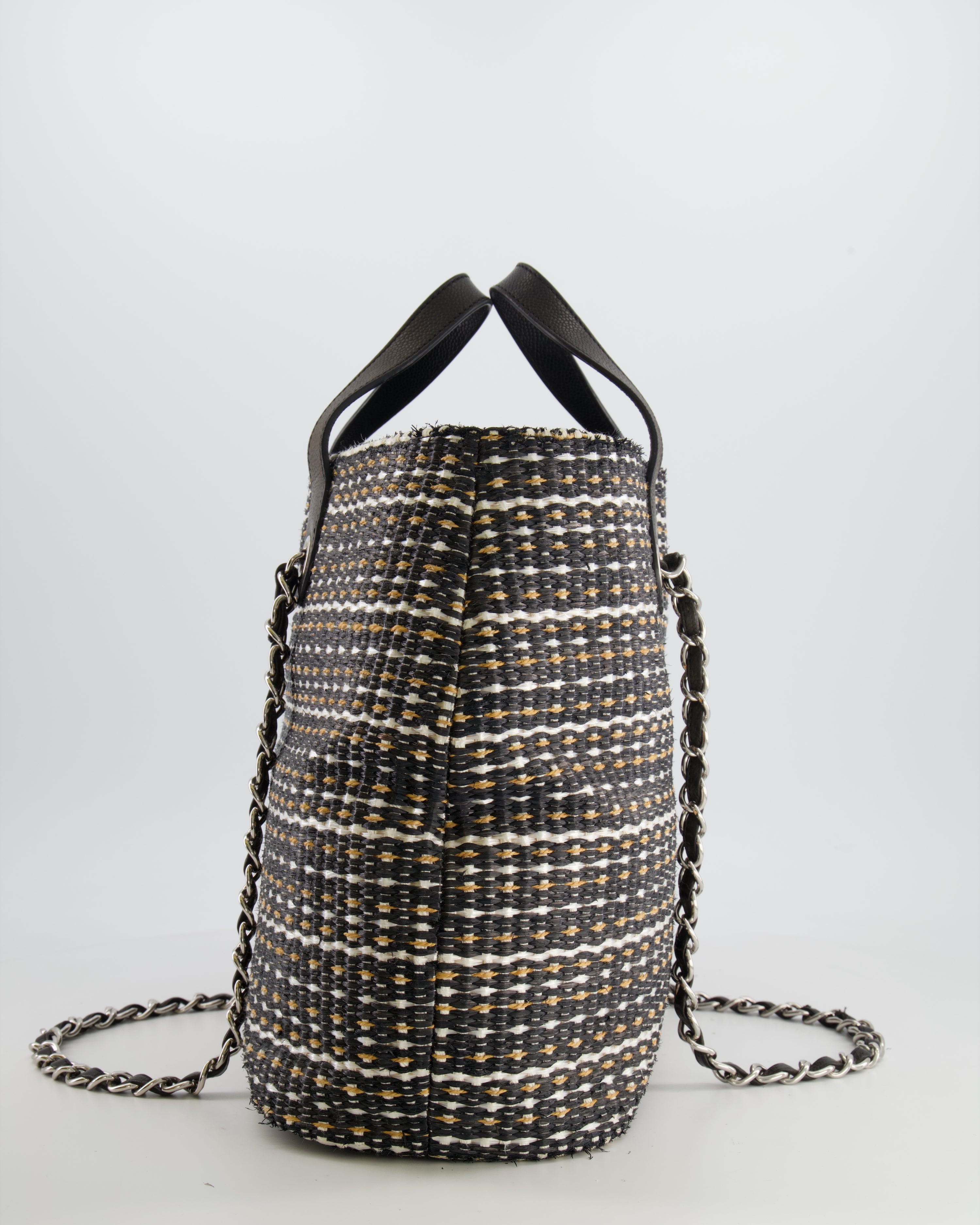 Chanel Black Raffia Chain CC Tote Bag with Silver Hardware