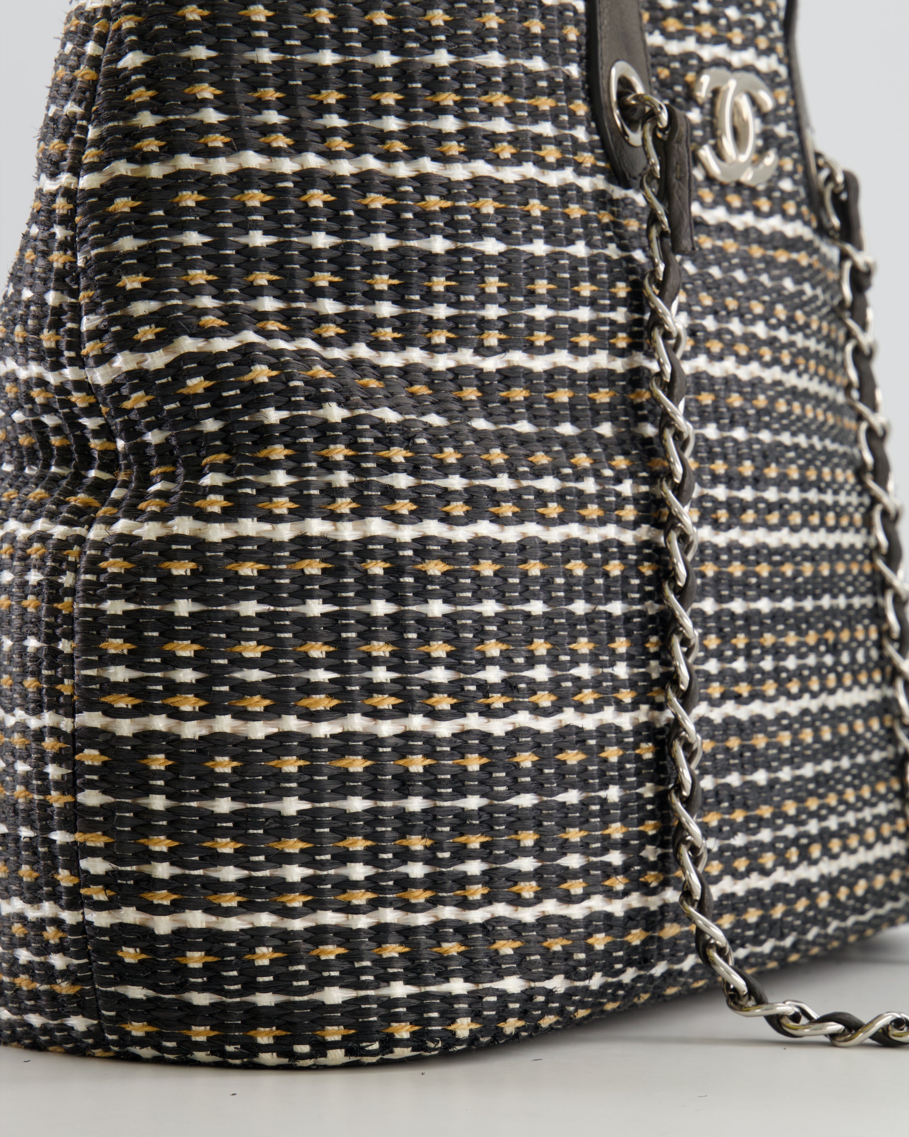 Chanel Black Raffia Chain CC Tote Bag with Silver Hardware