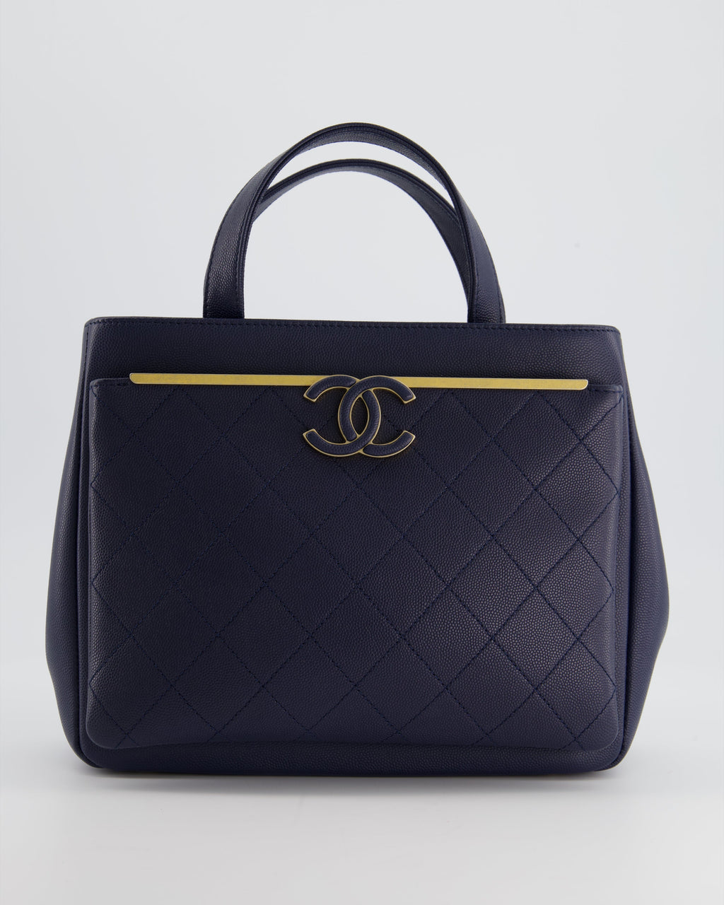 Chanel Navy Framed Business Affinity Bag in Caviar Leather with Brushed Gold Hardware