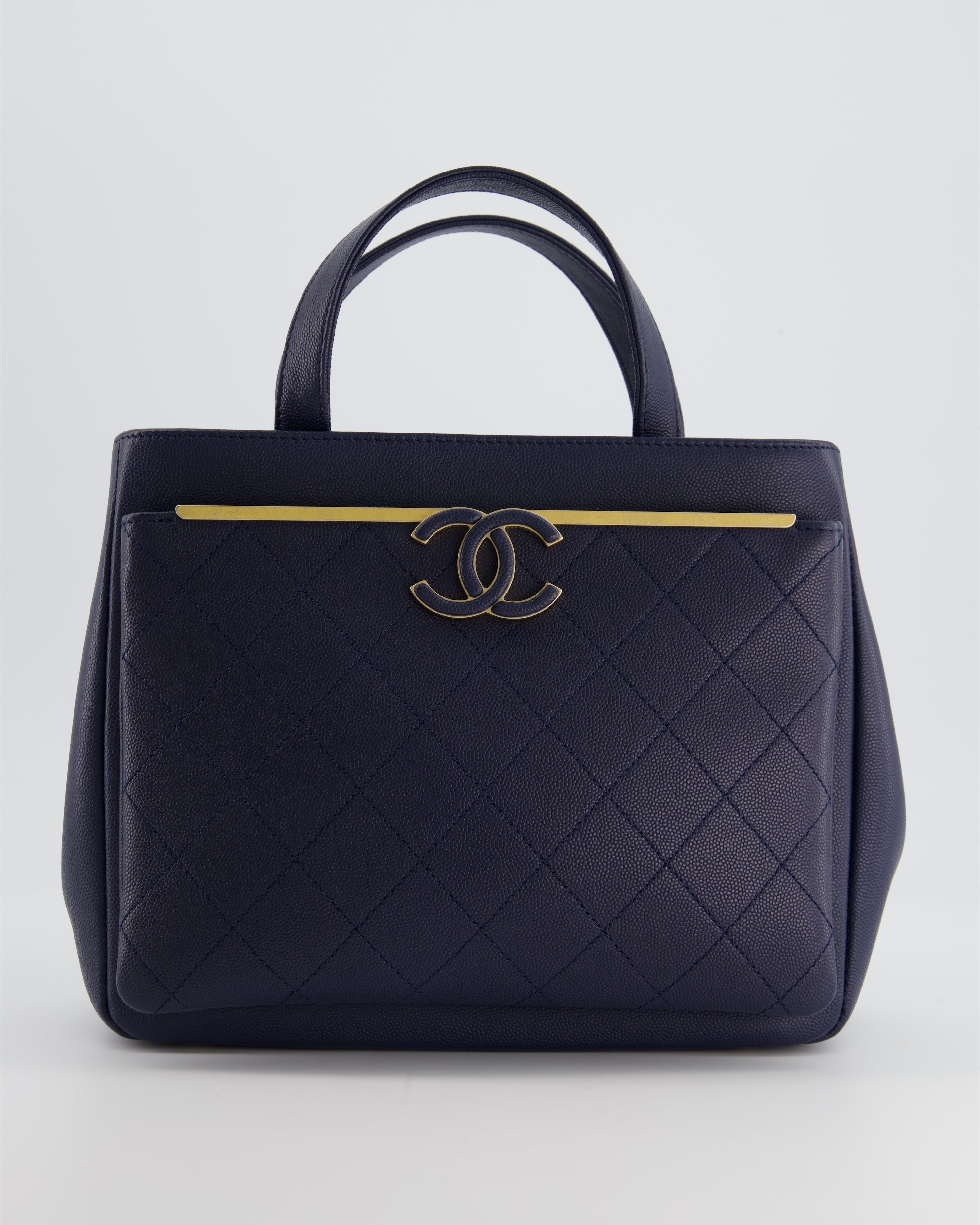 Chanel Navy Framed Business Affinity Bag in Caviar Leather with Brushed Gold Hardware