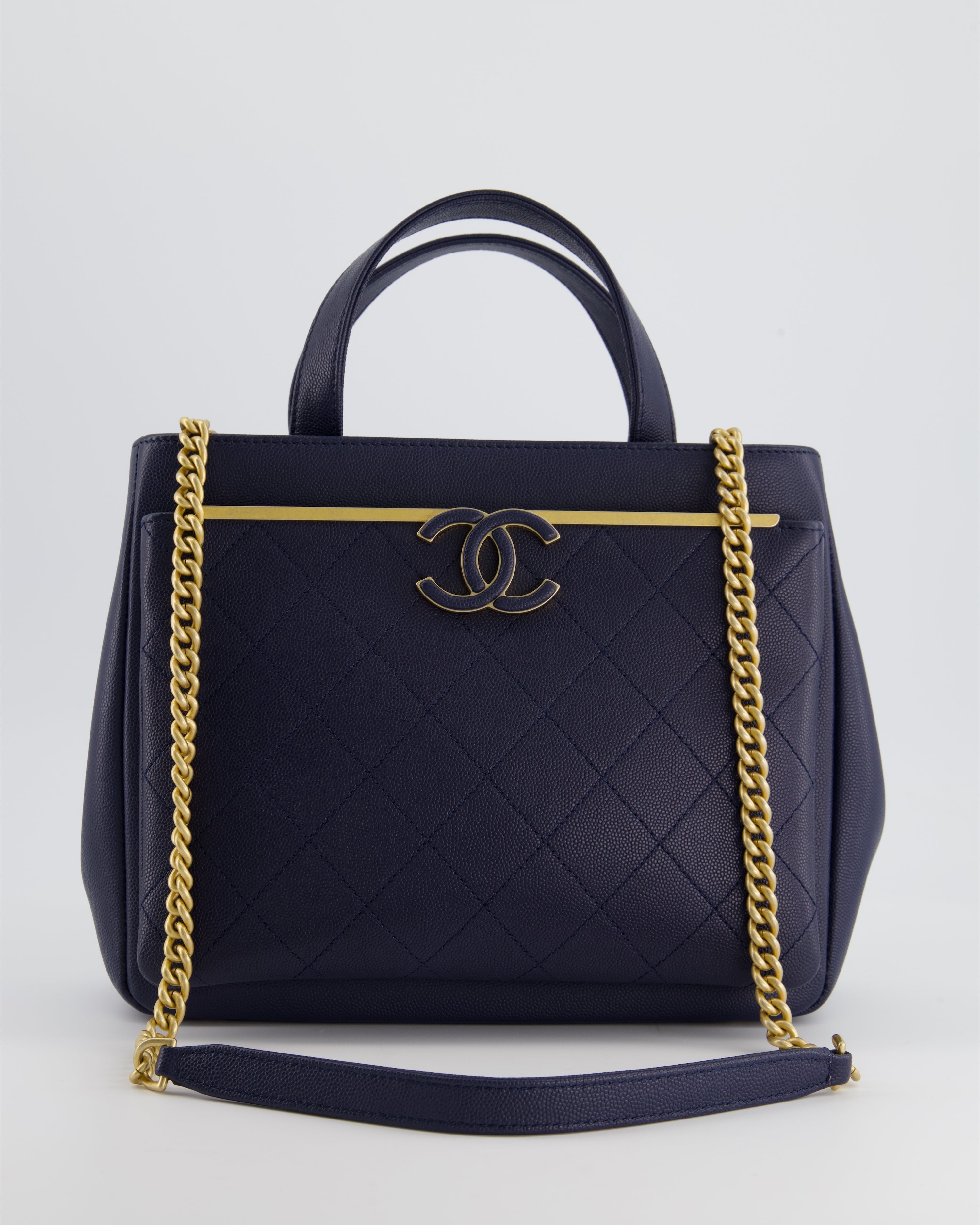 Chanel Navy Framed Business Affinity Bag in Caviar Leather with Brushed Gold Hardware