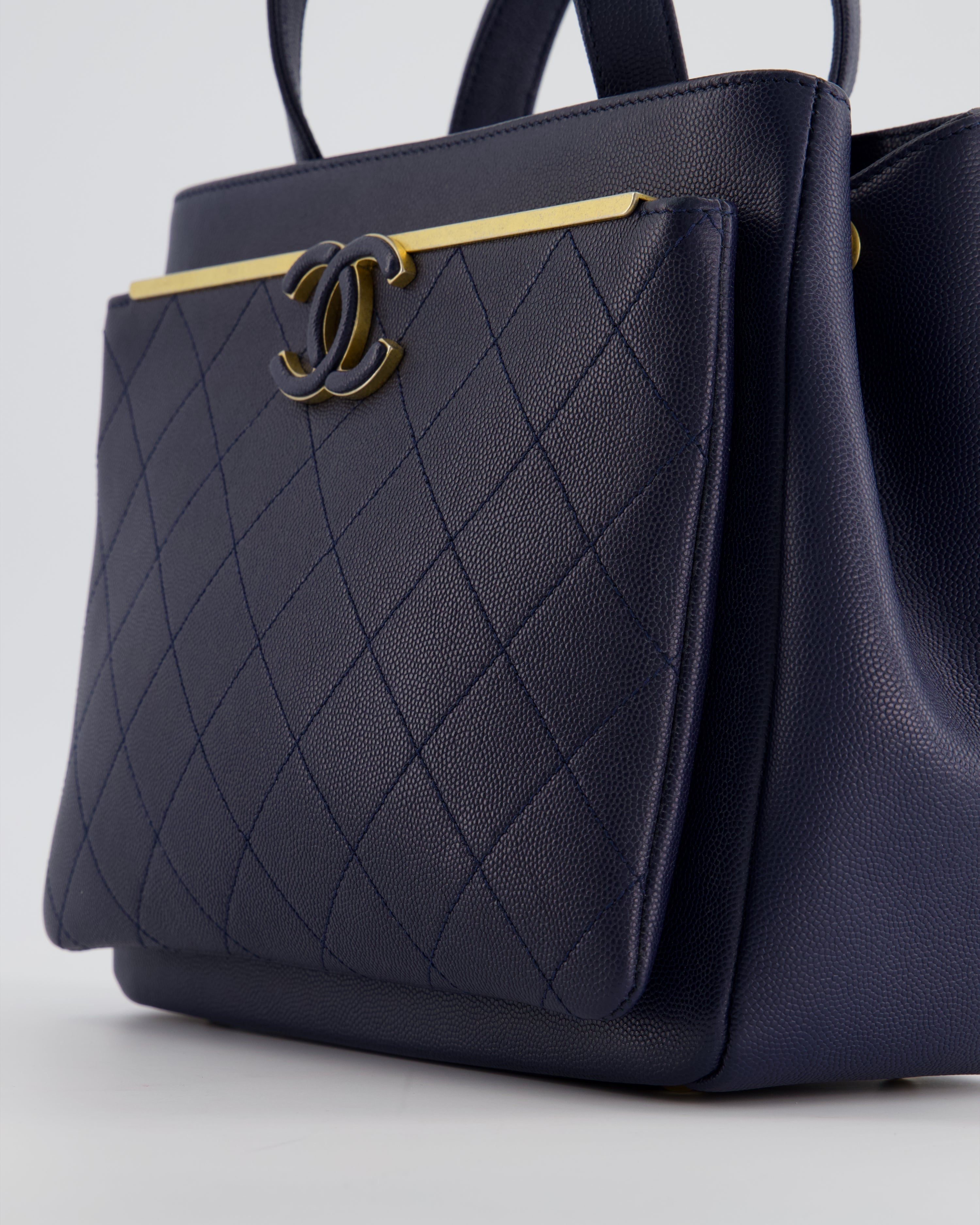 Chanel Navy Framed Business Affinity Bag in Caviar Leather with Brushed Gold Hardware