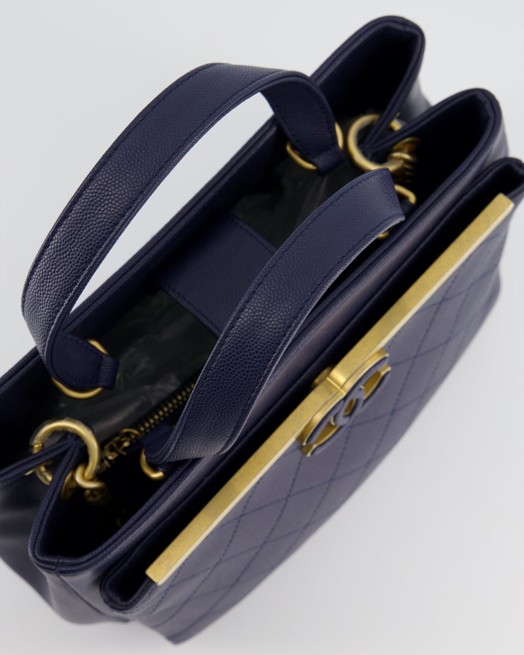 Chanel Navy Framed Business Affinity Bag in Caviar Leather with Brushed Gold Hardware