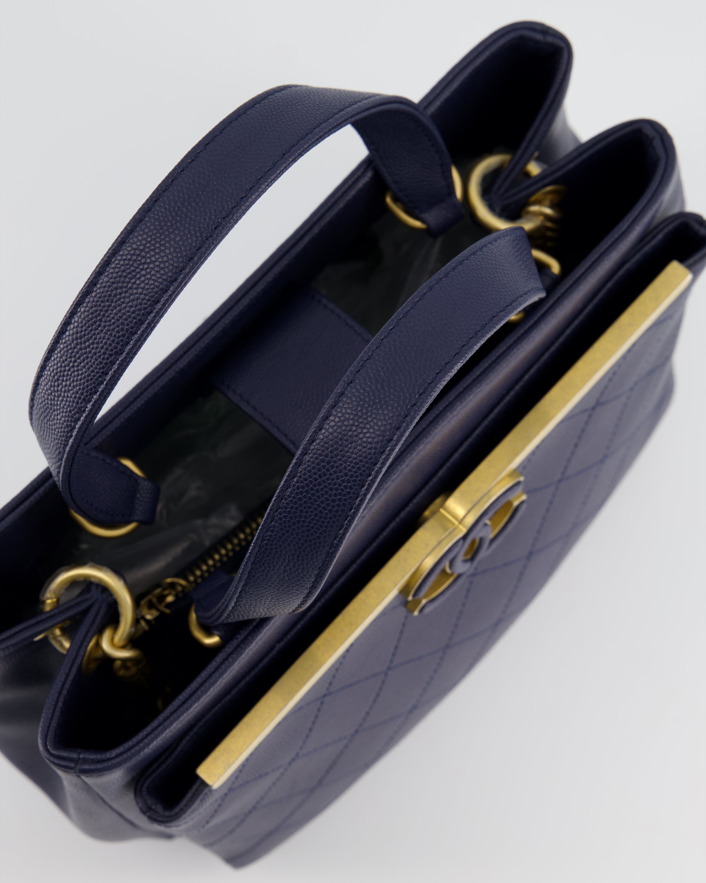 Chanel Navy Framed Business Affinity Bag in Caviar Leather with Brushed Gold Hardware