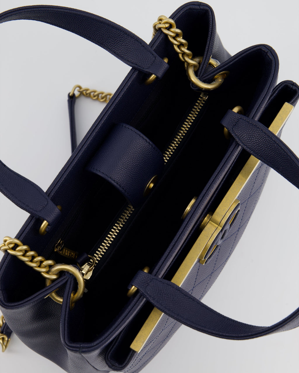 Chanel Navy Framed Business Affinity Bag in Caviar Leather with Brushed Gold Hardware