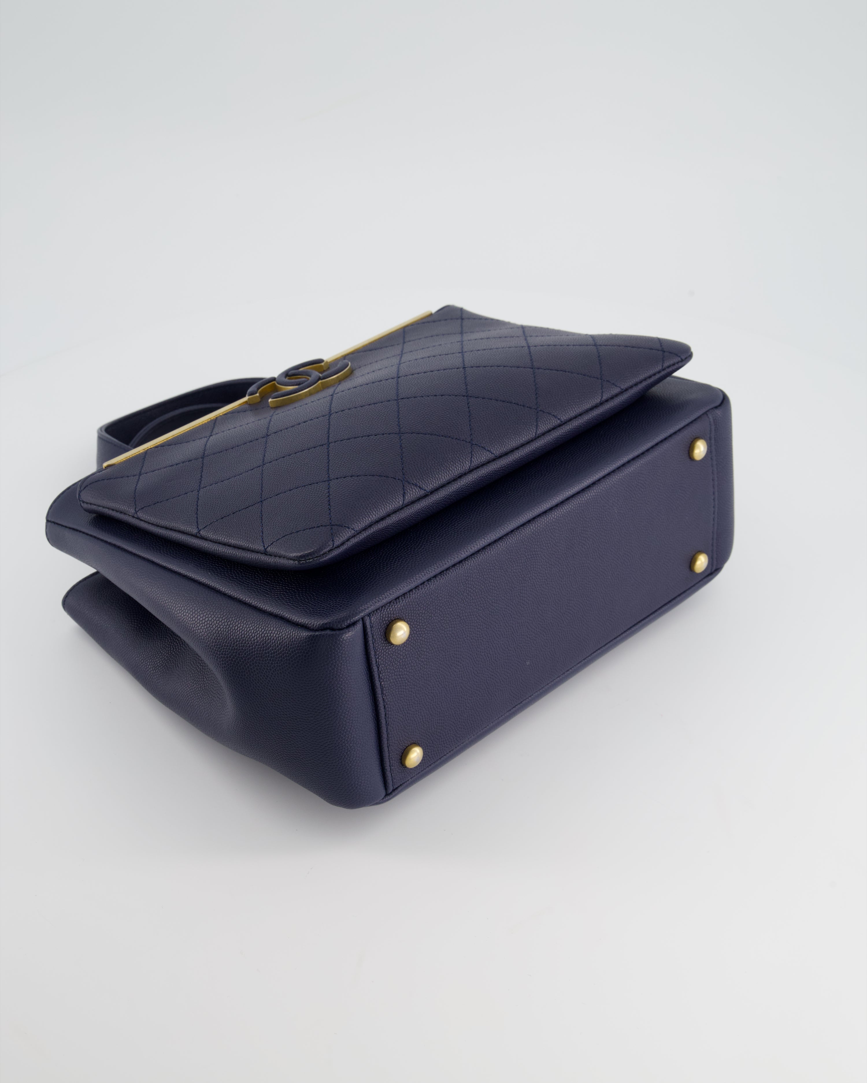 Chanel Navy Framed Business Affinity Bag in Caviar Leather with Brushed Gold Hardware