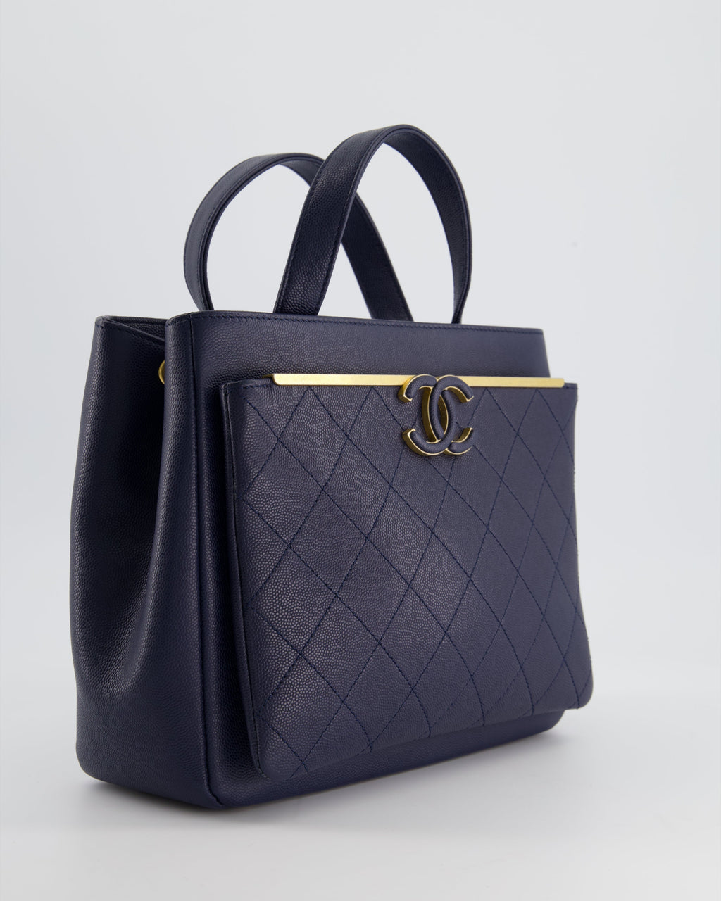 Chanel Navy Framed Business Affinity Bag in Caviar Leather with Brushed Gold Hardware