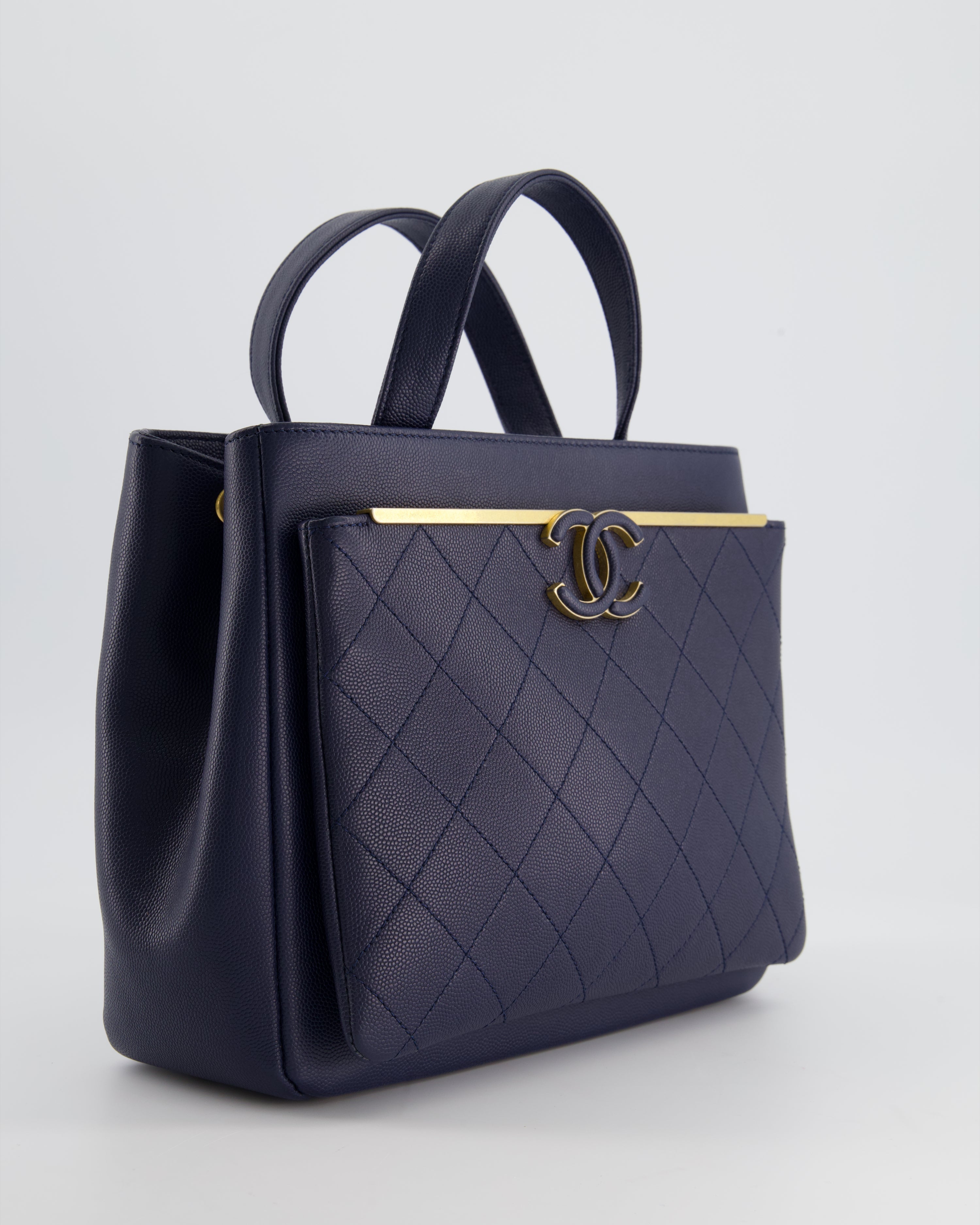 Chanel Navy Framed Business Affinity Bag in Caviar Leather with Brushed Gold Hardware