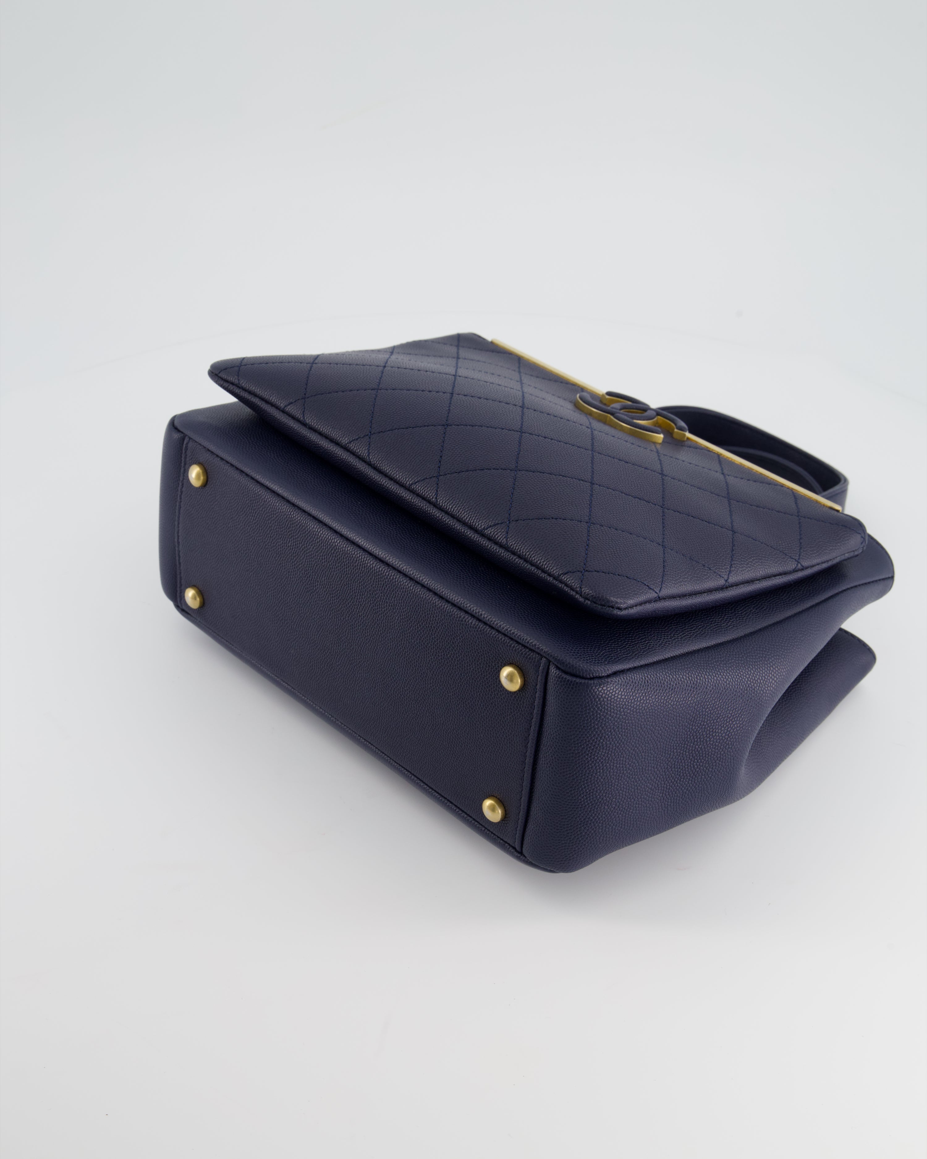 Chanel Navy Framed Business Affinity Bag in Caviar Leather with Brushed Gold Hardware
