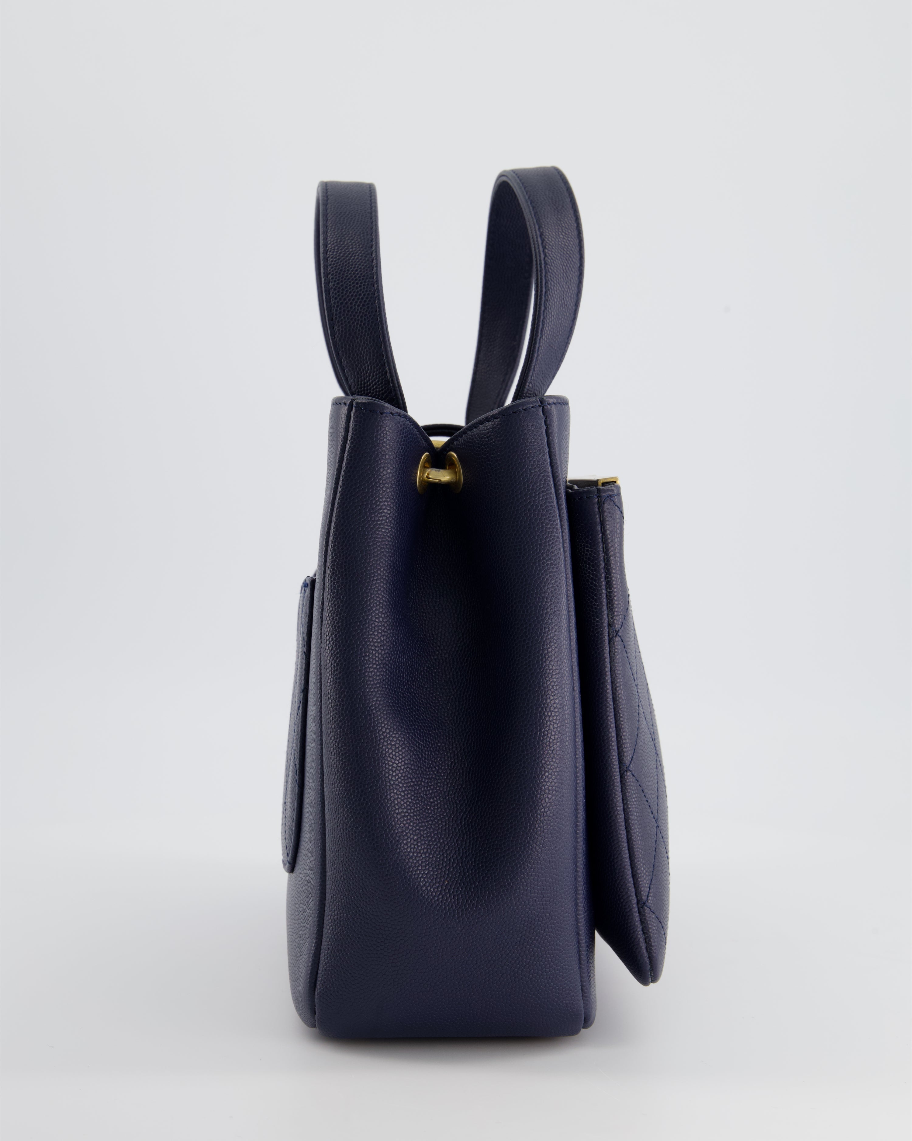 Chanel Navy Framed Business Affinity Bag in Caviar Leather with Brushed Gold Hardware