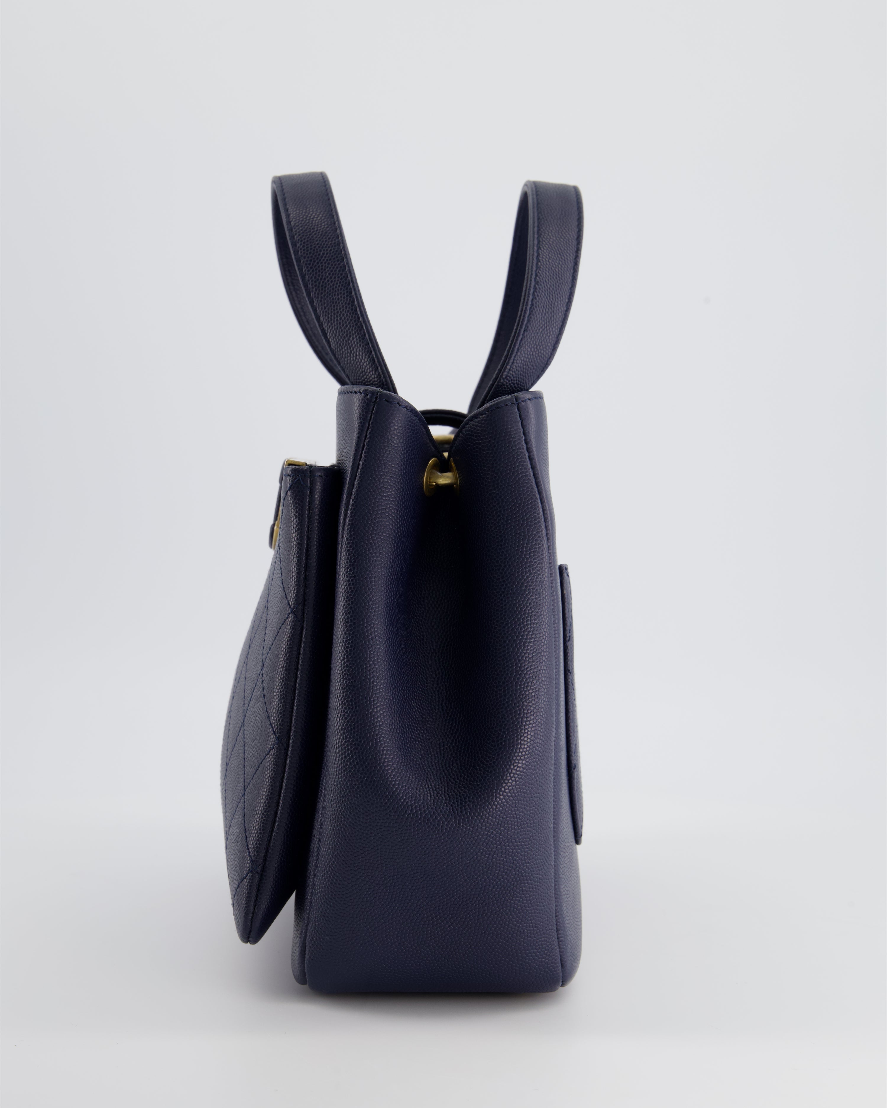 Chanel Navy Framed Business Affinity Bag in Caviar Leather with Brushed Gold Hardware