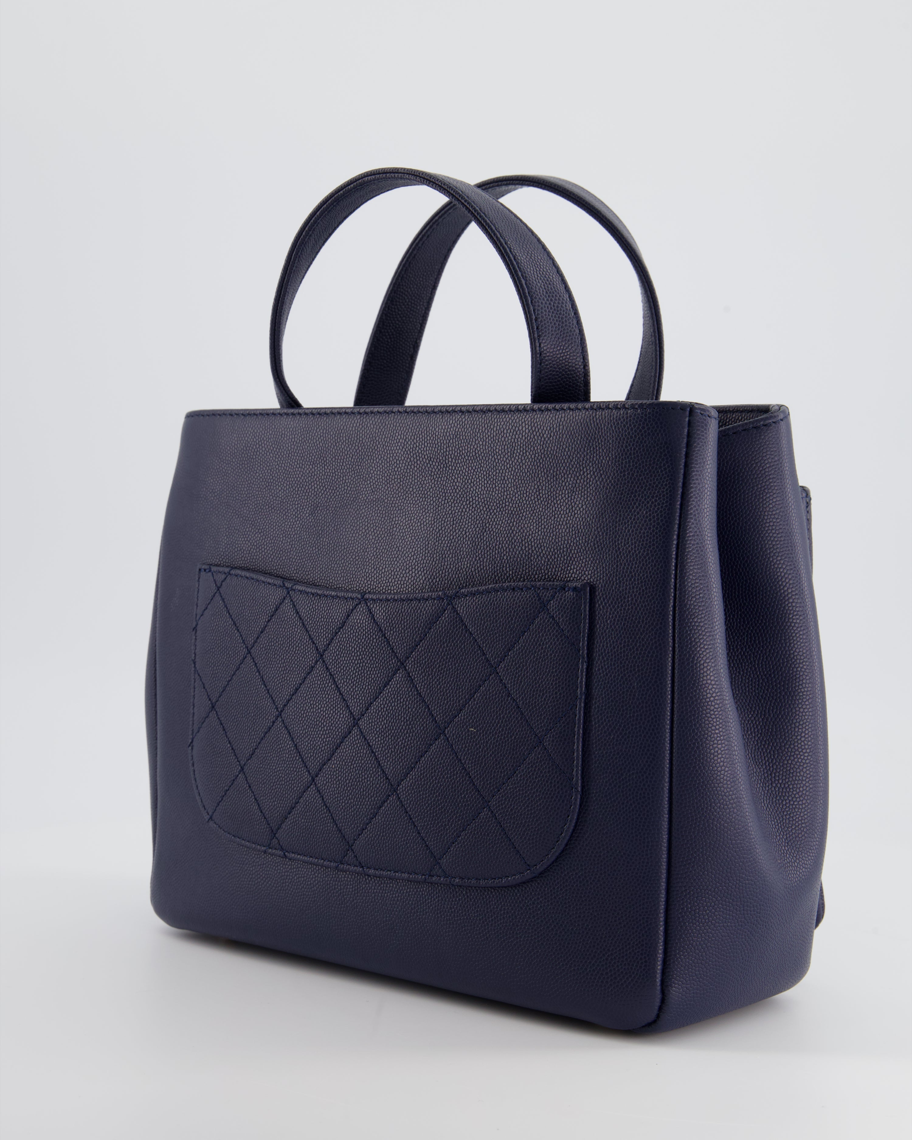 Chanel Navy Framed Business Affinity Bag in Caviar Leather with Brushed Gold Hardware