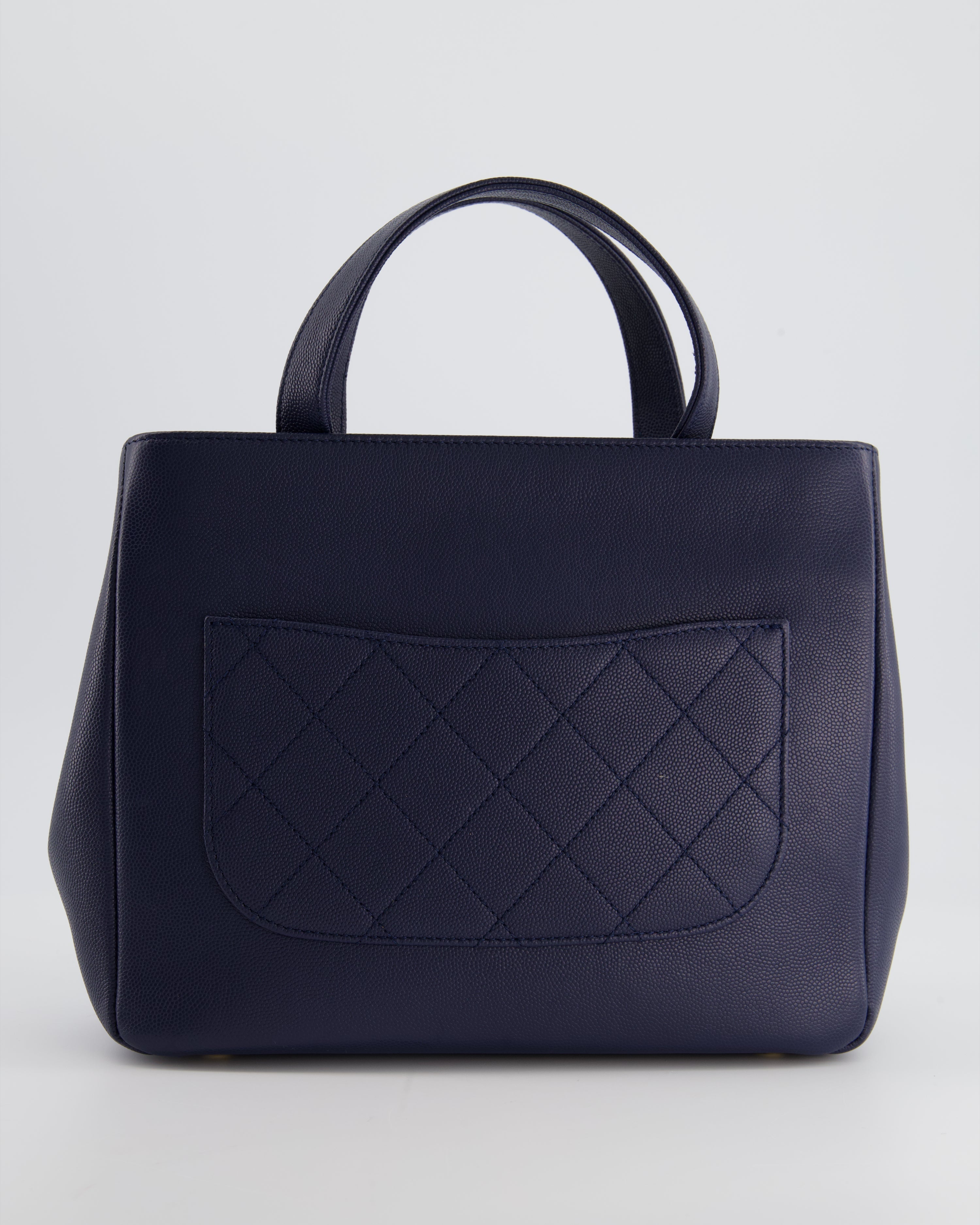 Chanel Navy Framed Business Affinity Bag in Caviar Leather with Brushed Gold Hardware