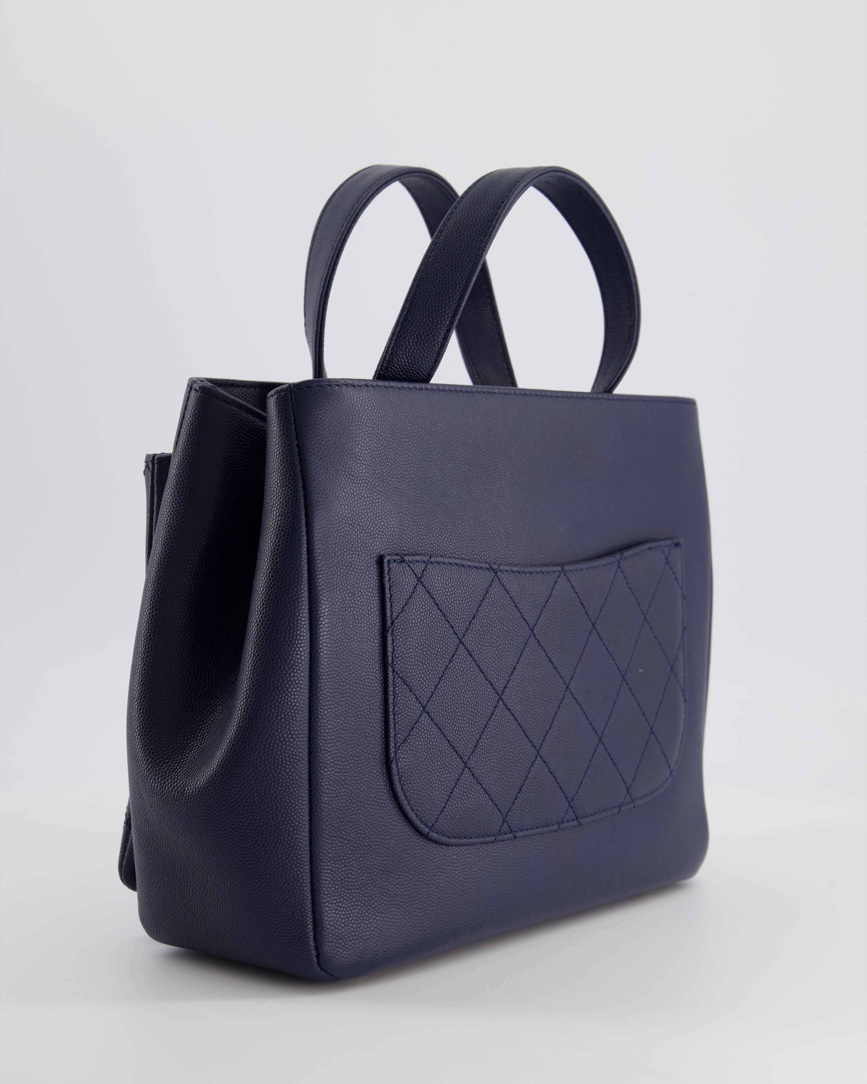 Chanel Navy Framed Business Affinity Bag in Caviar Leather with Brushed Gold Hardware