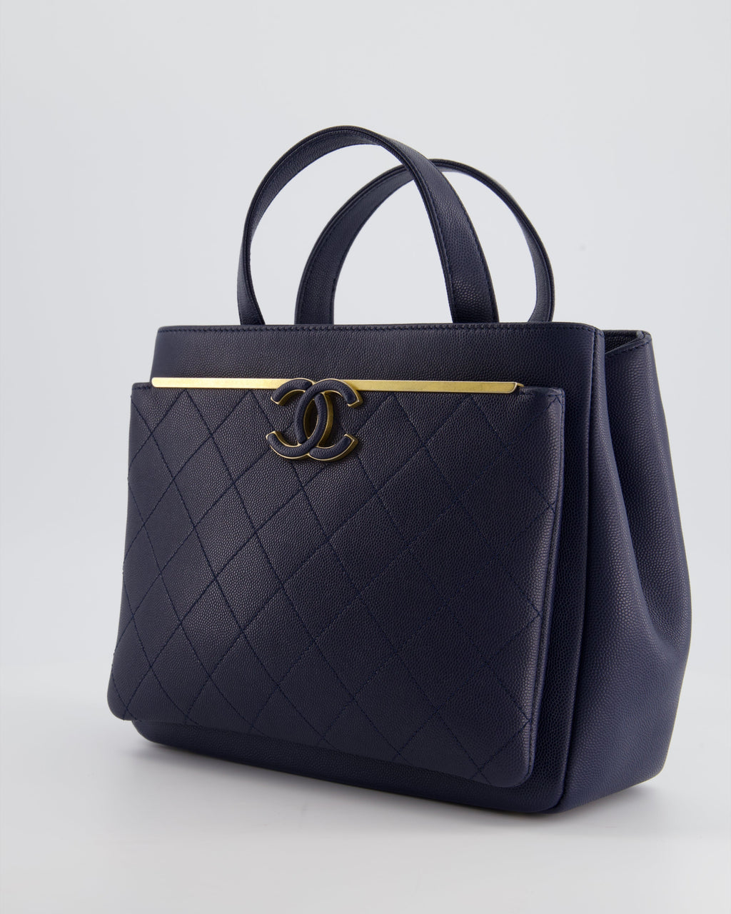 Chanel Navy Framed Business Affinity Bag in Caviar Leather with Brushed Gold Hardware