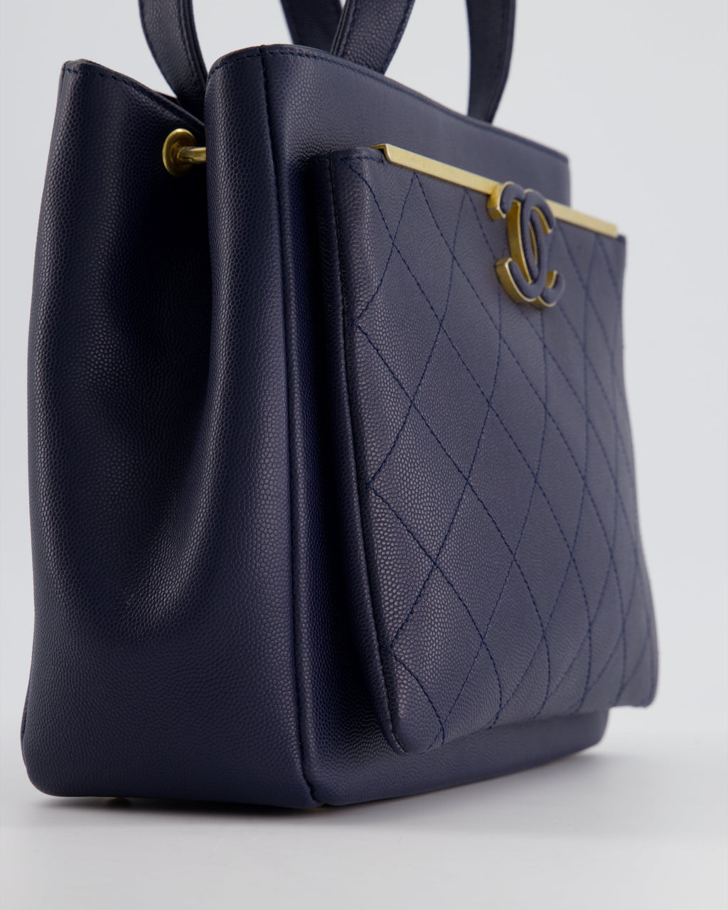 Chanel Navy Framed Business Affinity Bag in Caviar Leather with Brushed Gold Hardware