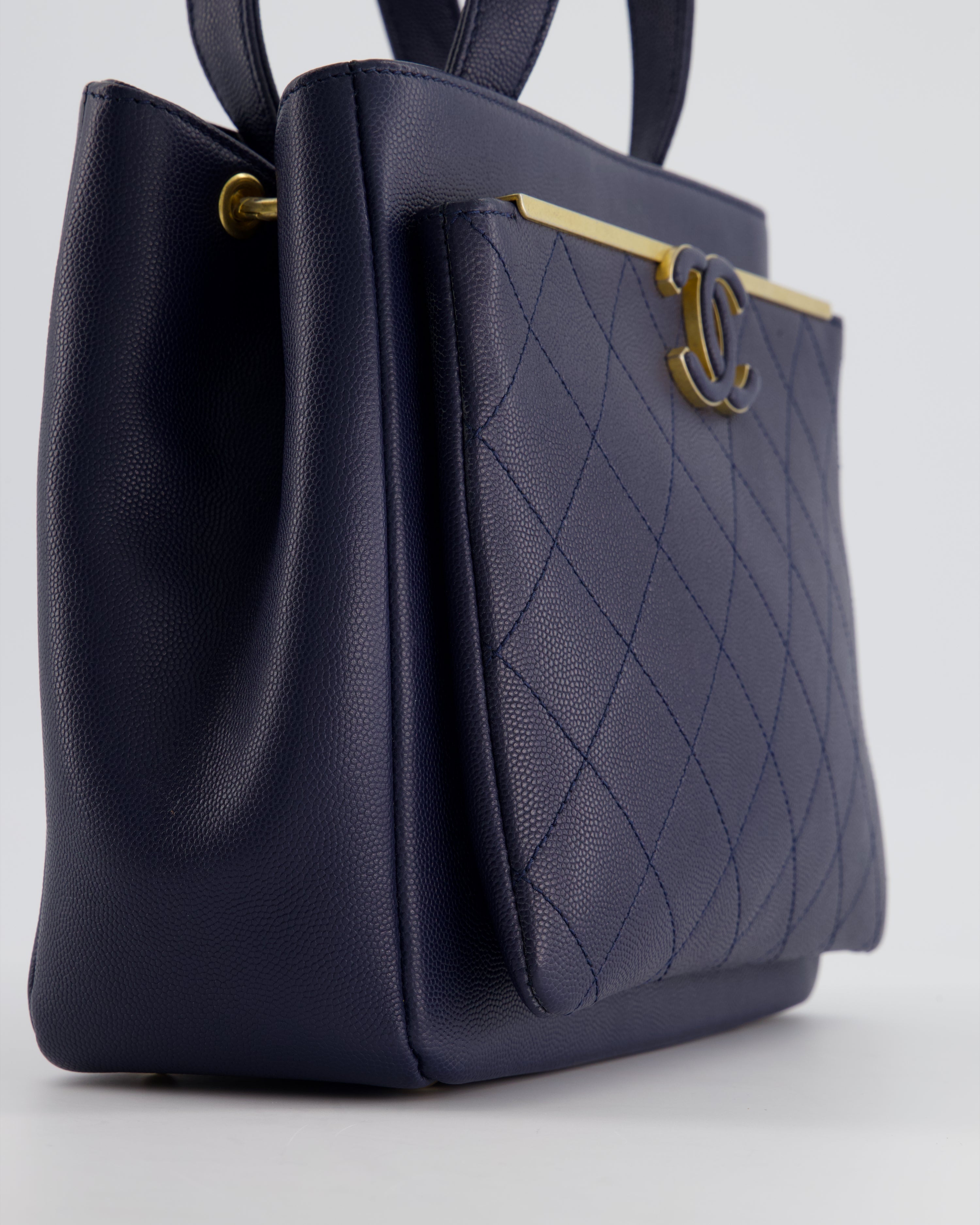 Chanel Navy Framed Business Affinity Bag in Caviar Leather with Brushed Gold Hardware