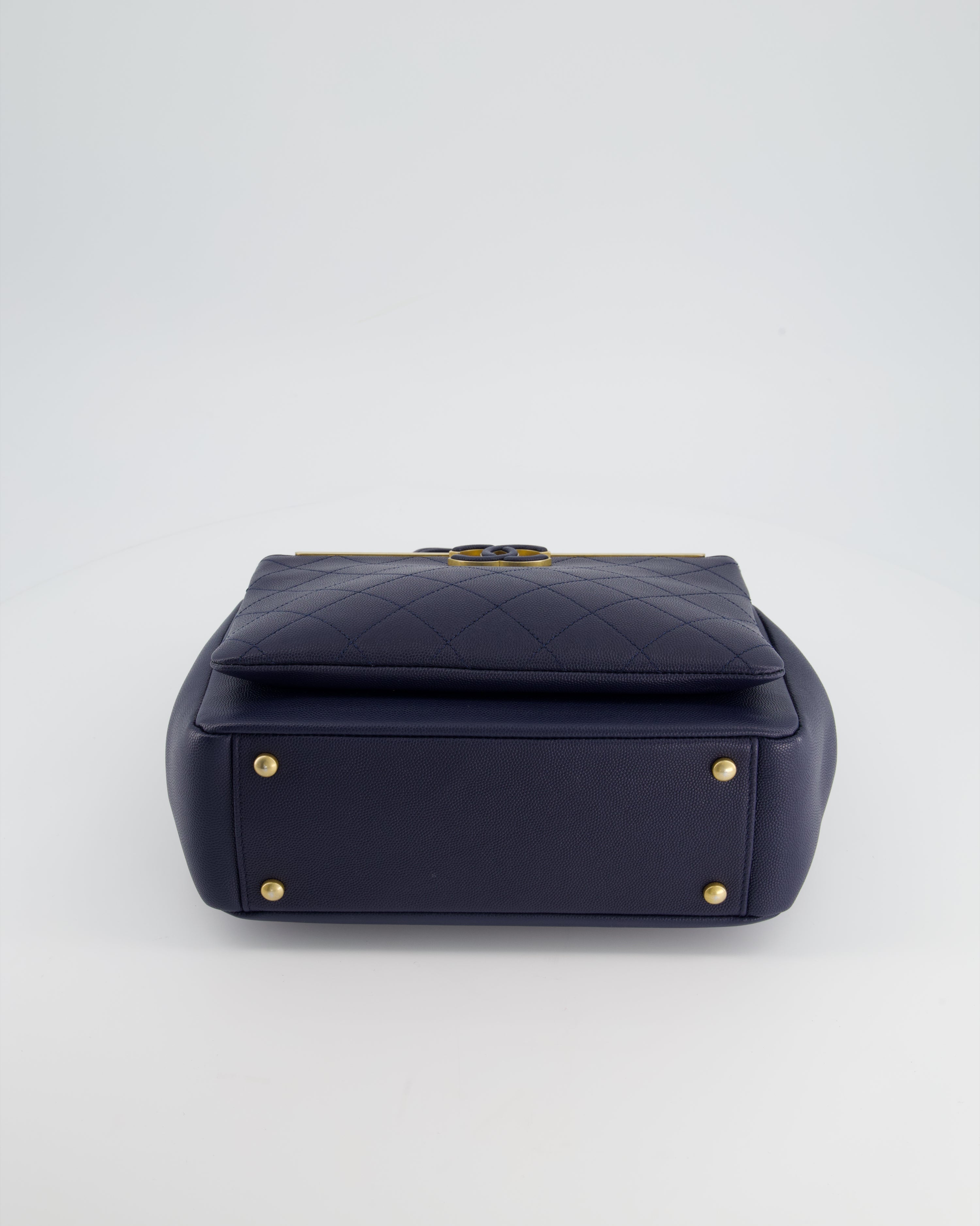 Chanel Navy Framed Business Affinity Bag in Caviar Leather with Brushed Gold Hardware
