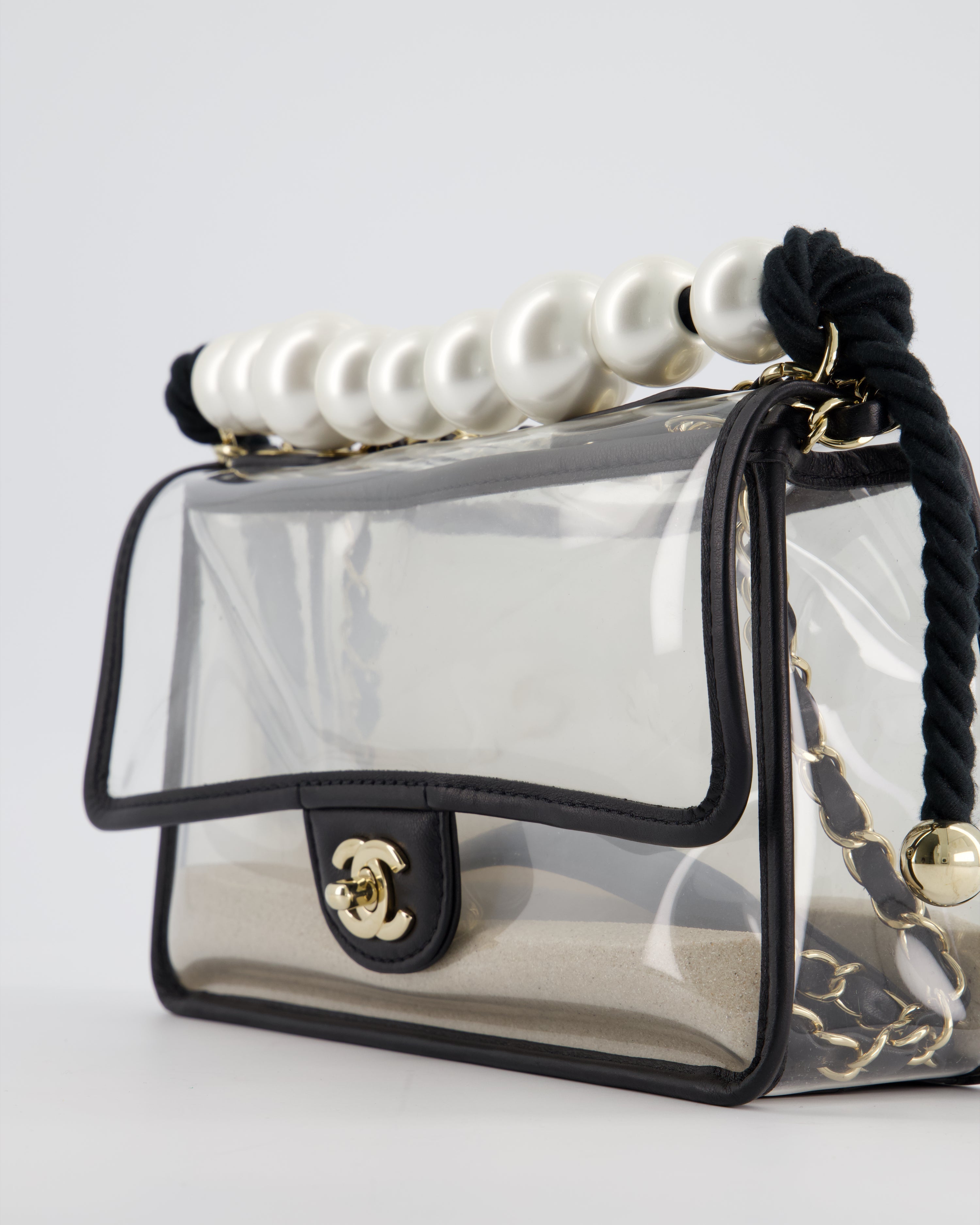 Chanel Coco Sand Pearl Strap Medium Flap with Champagne Gold Hardware