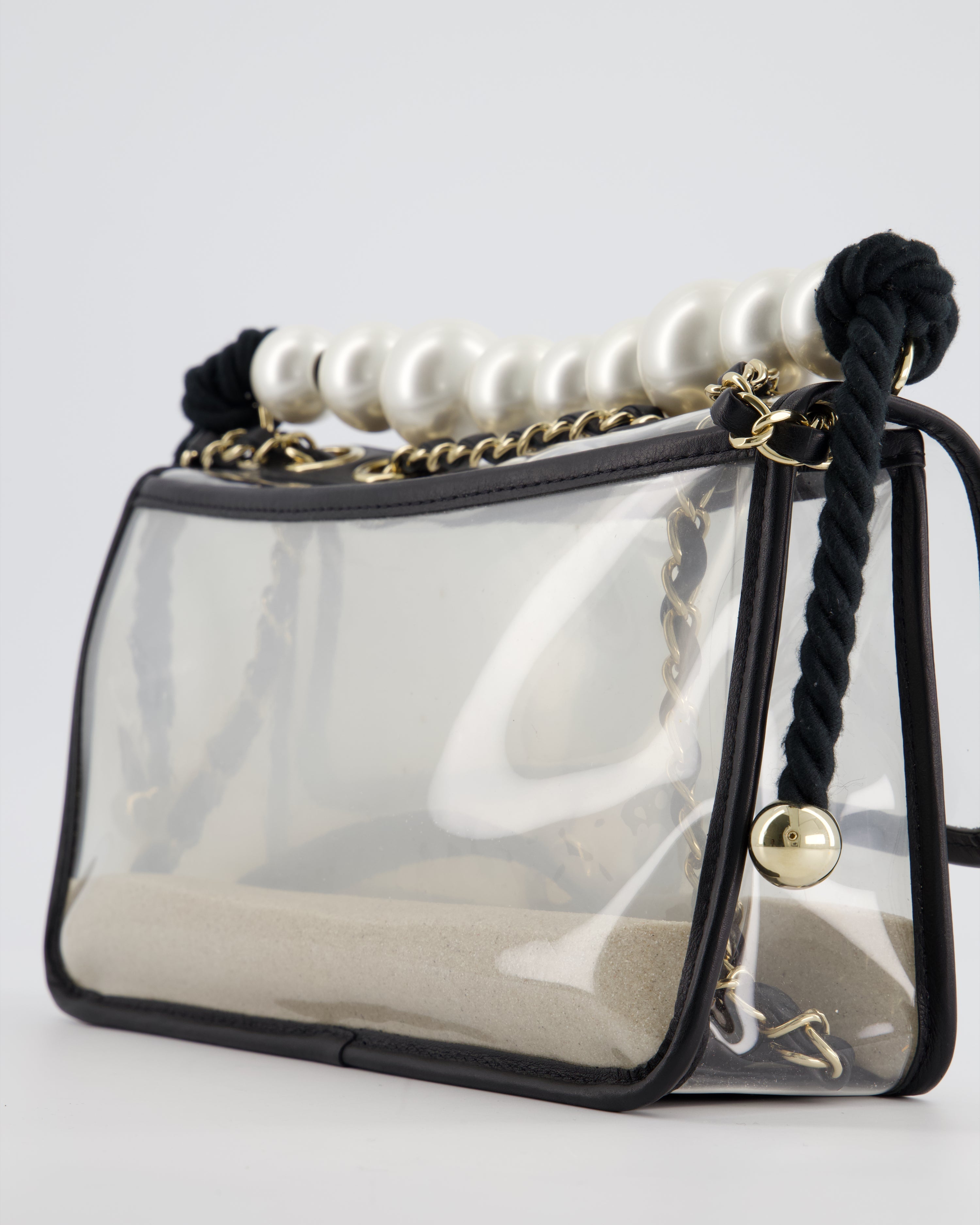 Chanel Coco Sand Pearl Strap Medium Flap with Champagne Gold Hardware