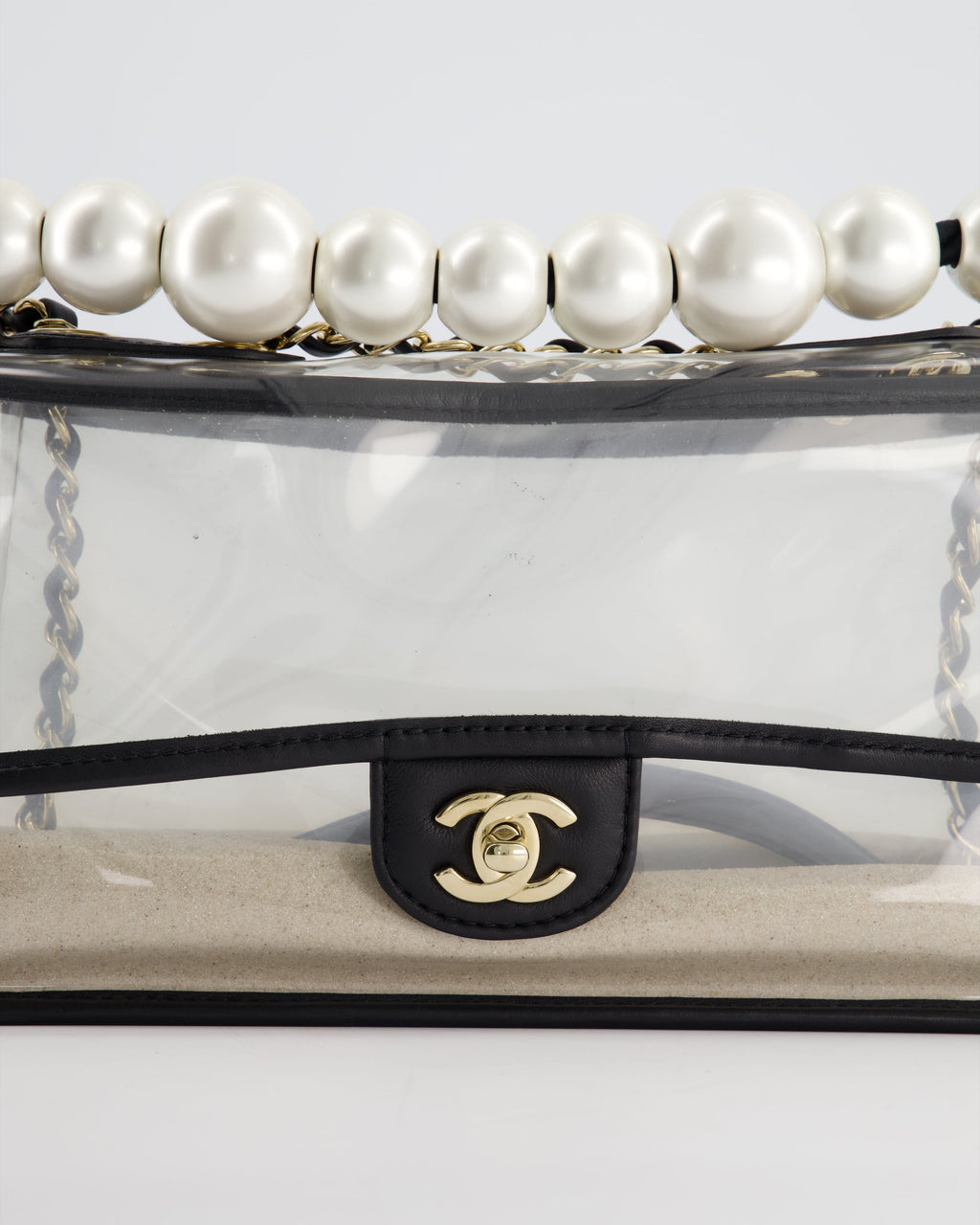 Chanel Coco Sand Pearl Strap Medium Flap with Champagne Gold Hardware