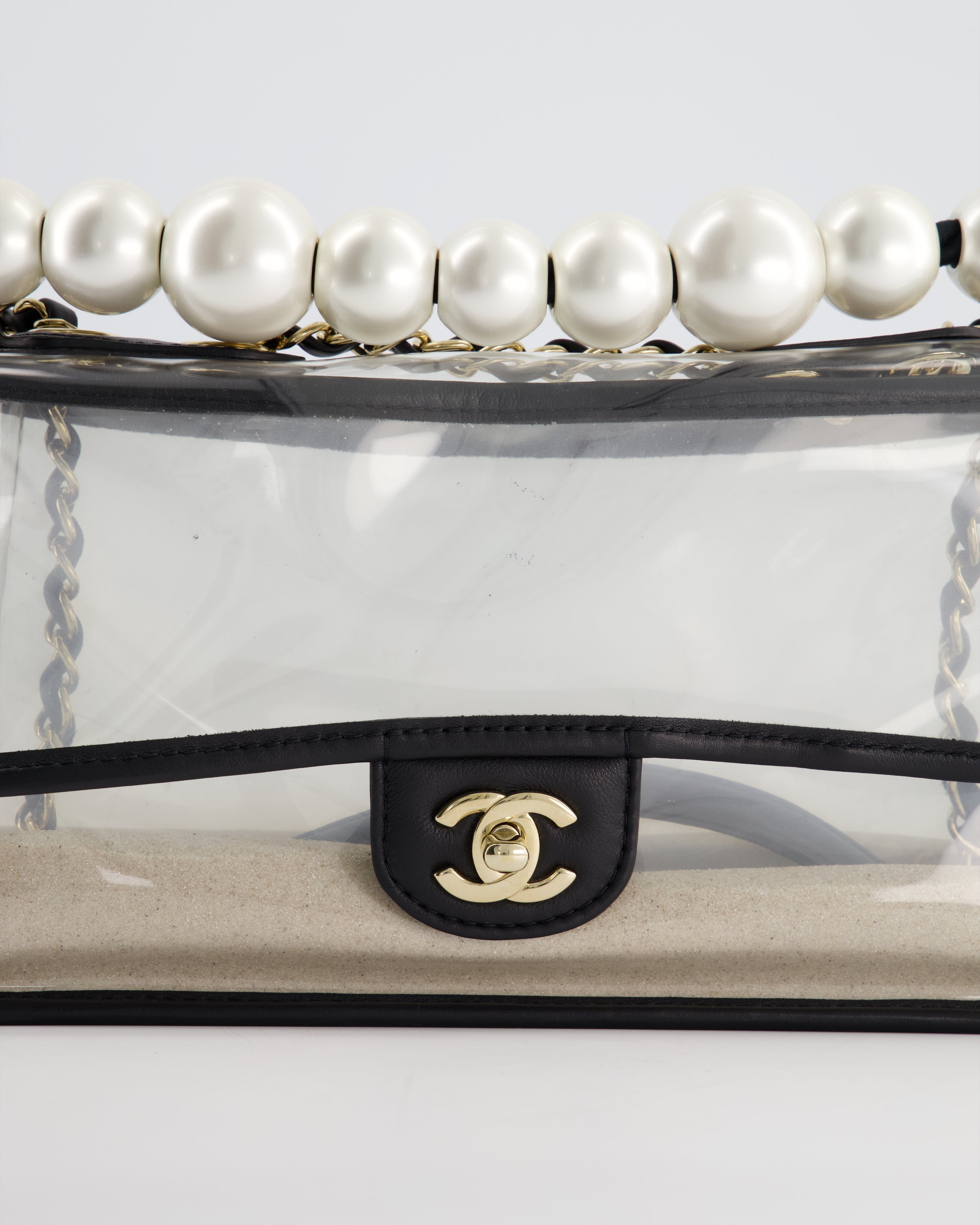 Chanel Coco Sand Pearl Strap Medium Flap with Champagne Gold Hardware