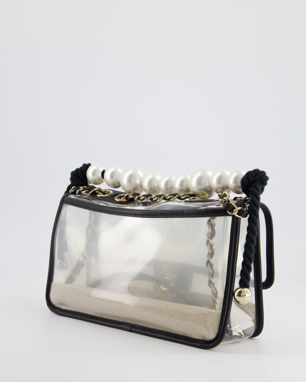 Chanel Coco Sand Pearl Strap Medium Flap with Champagne Gold Hardware