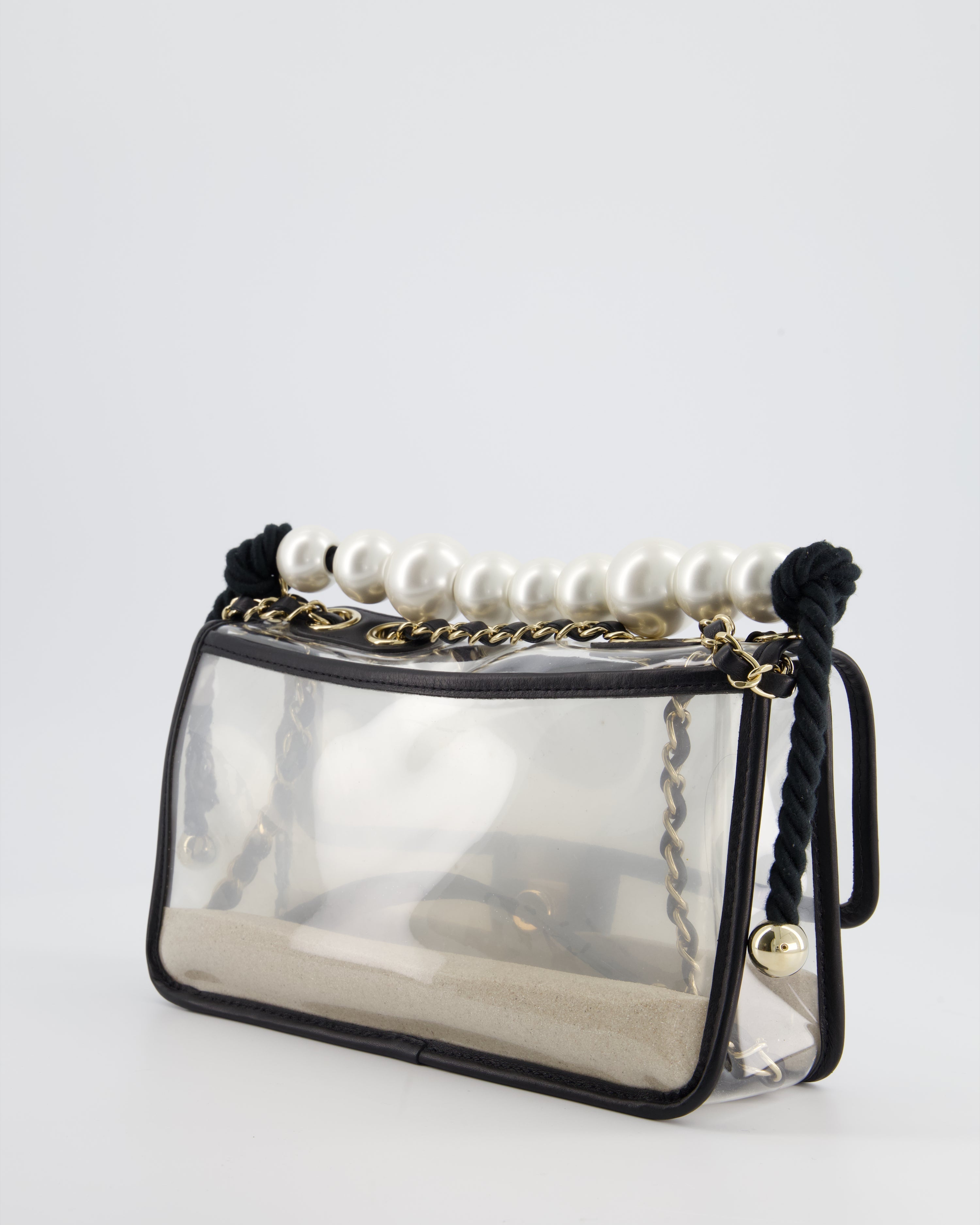 Chanel Coco Sand Pearl Strap Medium Flap with Champagne Gold Hardware