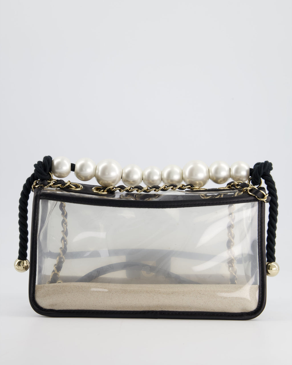 Chanel Coco Sand Pearl Strap Medium Flap with Champagne Gold Hardware