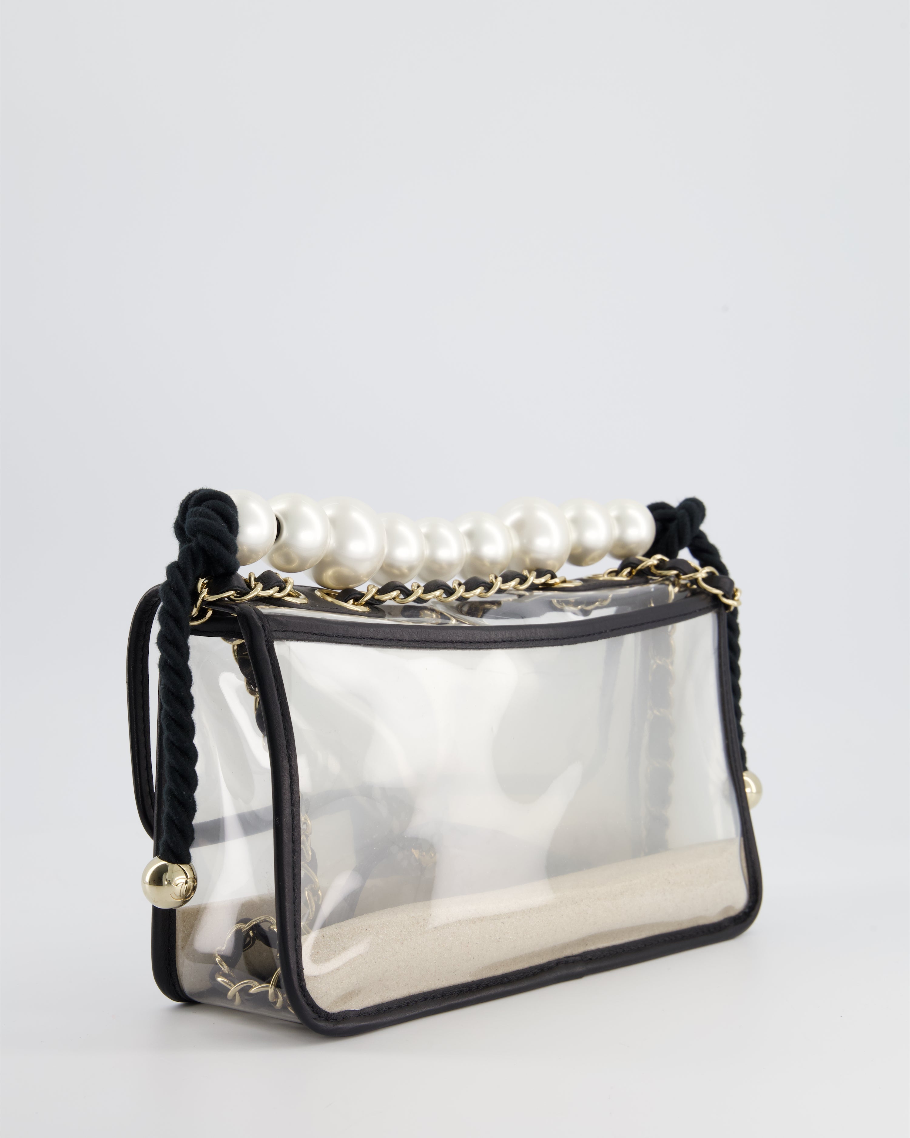 Chanel Coco Sand Pearl Strap Medium Flap with Champagne Gold Hardware