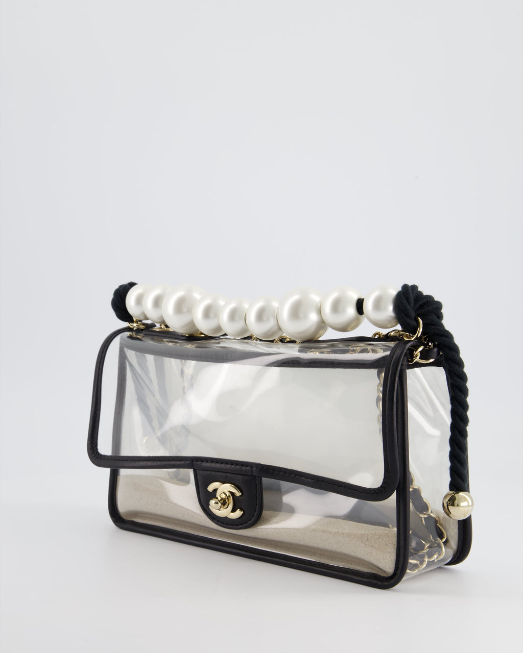 Chanel Coco Sand Pearl Strap Medium Flap with Champagne Gold Hardware