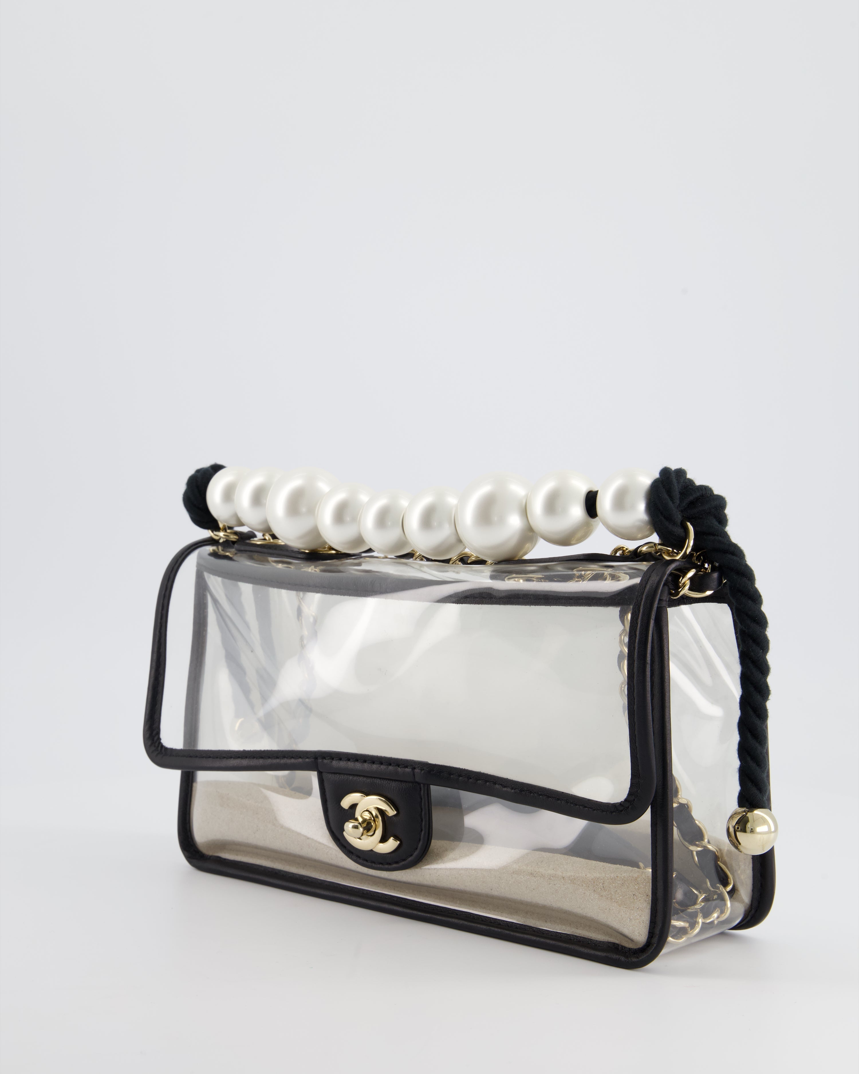 Chanel Coco Sand Pearl Strap Medium Flap with Champagne Gold Hardware