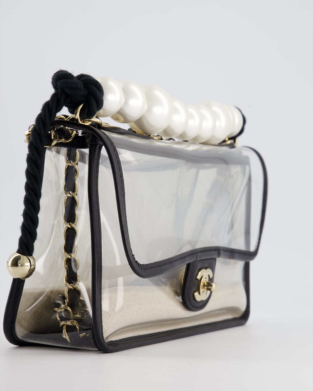 Chanel Coco Sand Pearl Strap Medium Flap with Champagne Gold Hardware