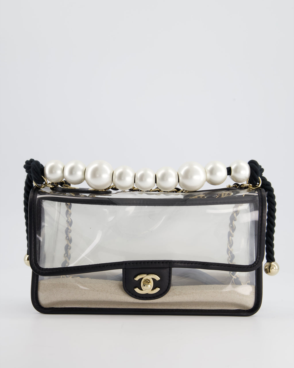 Chanel Coco Sand Pearl Strap Medium Flap with Champagne Gold Hardware