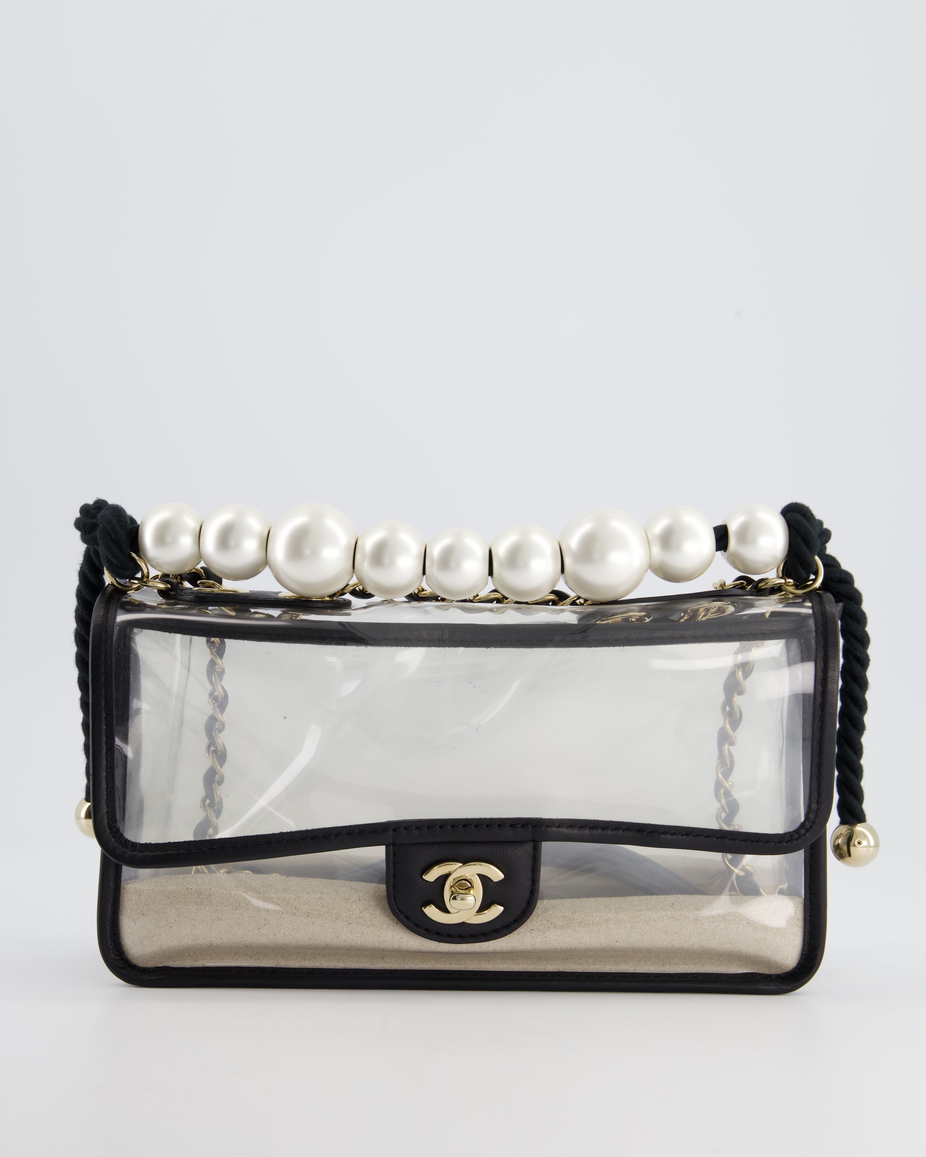 Chanel Coco Sand Pearl Strap Medium Flap with Champagne Gold Hardware