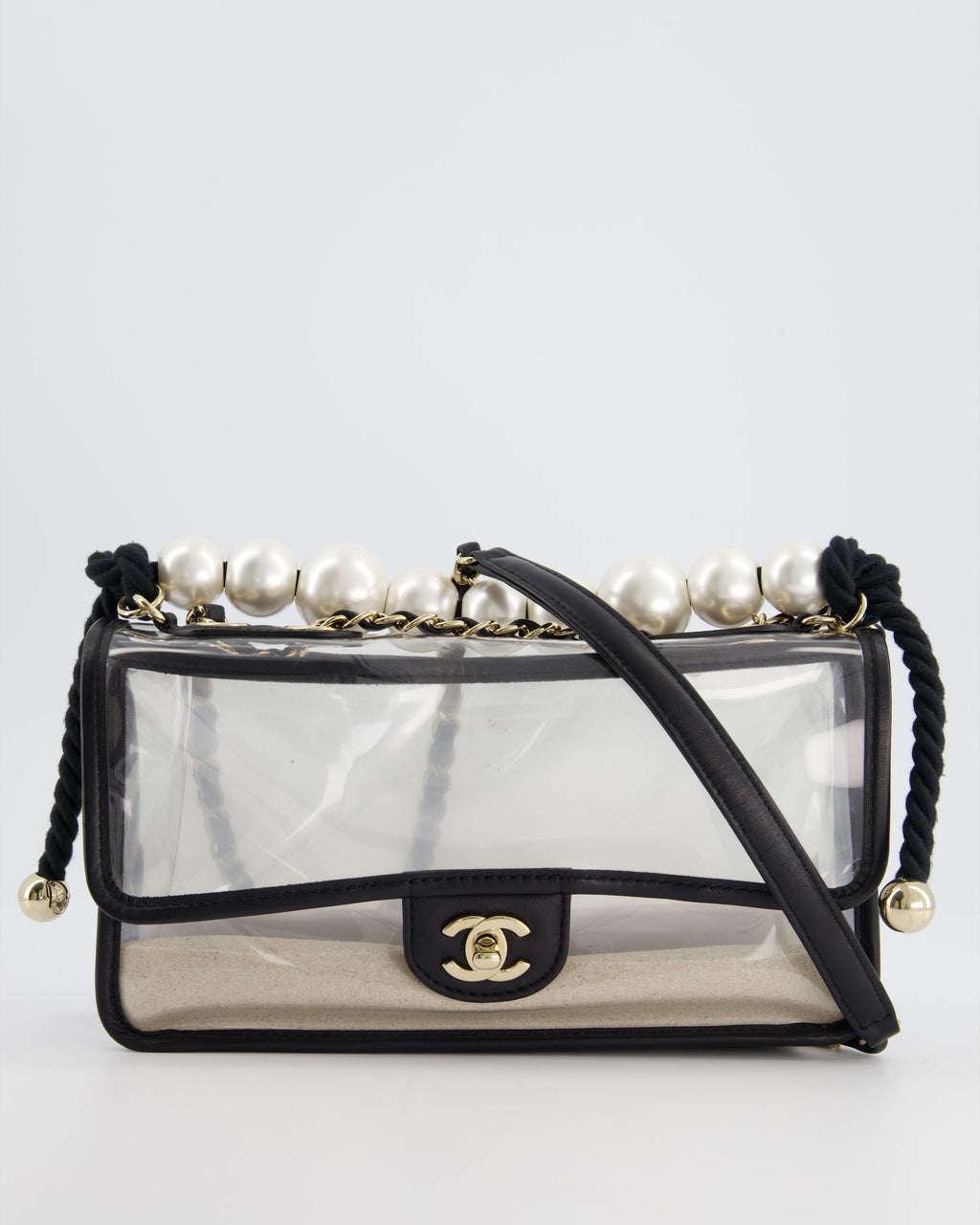 Chanel Coco Sand Pearl Strap Medium Flap with Champagne Gold Hardware